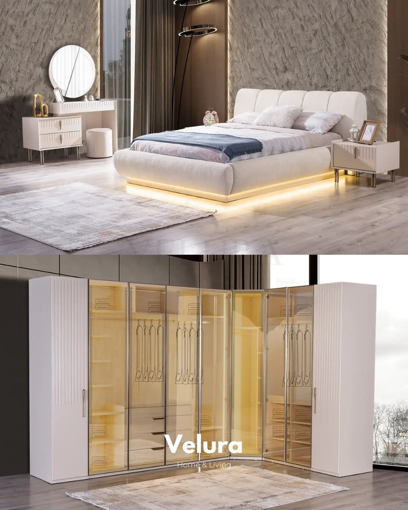 Velura Home Tress yatak odası seti köşe dolaplı