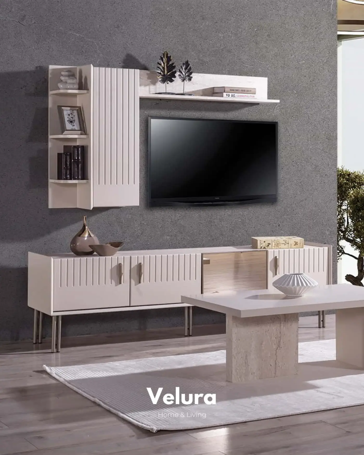 Tress TV Ünitesi kırık beyaz modern tasarım