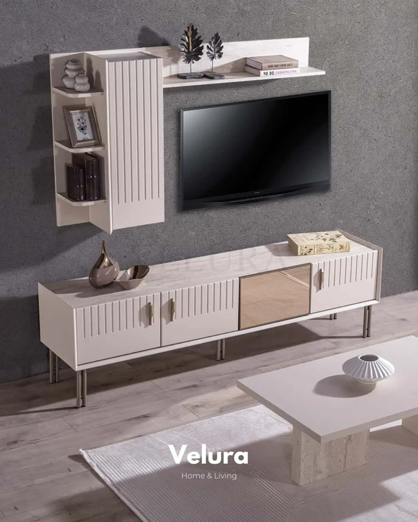 Tress TV Ünitesi kırık beyaz modern tasarım