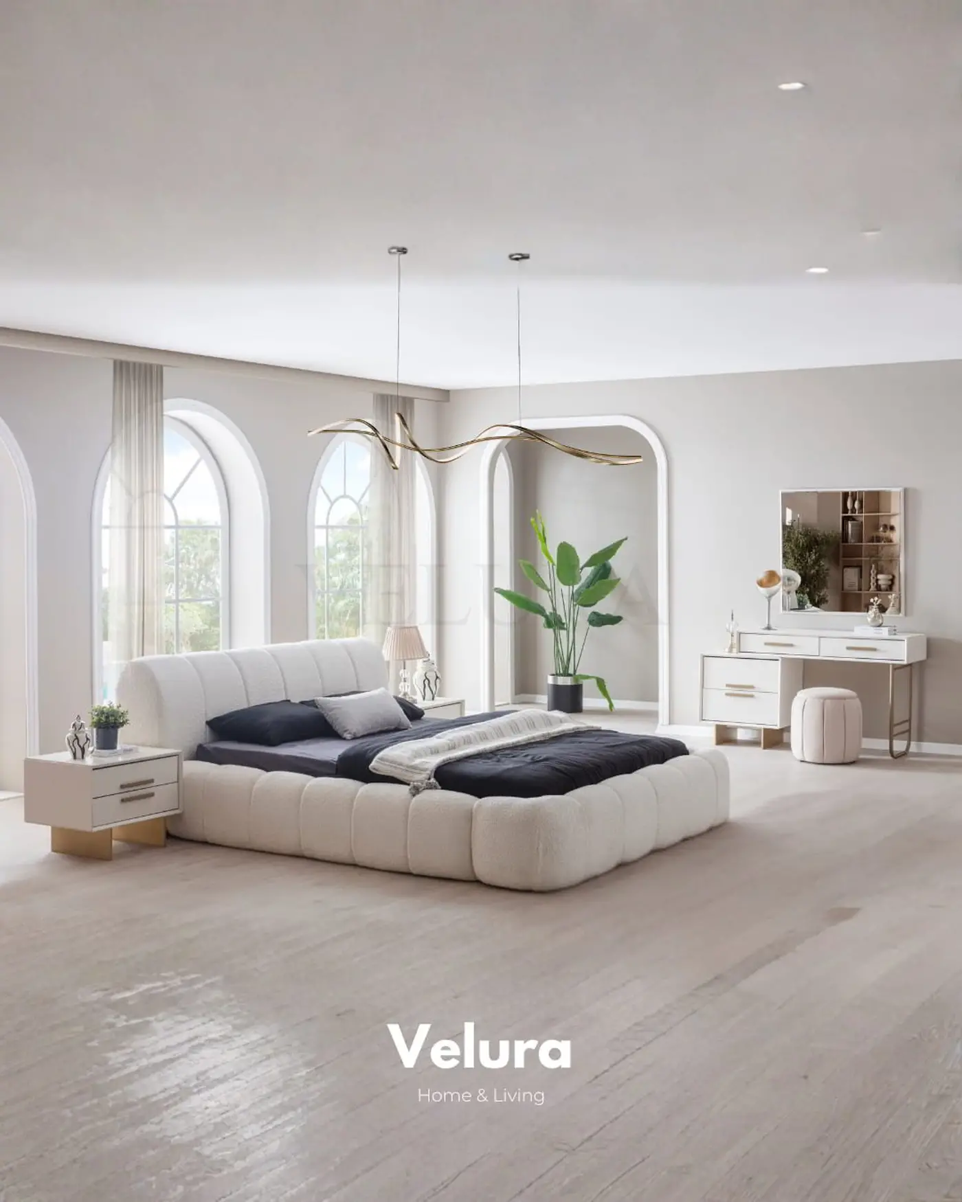 Valore Şifonyer – Kırık beyaz, gold detaylı, 4 çekmeceli
