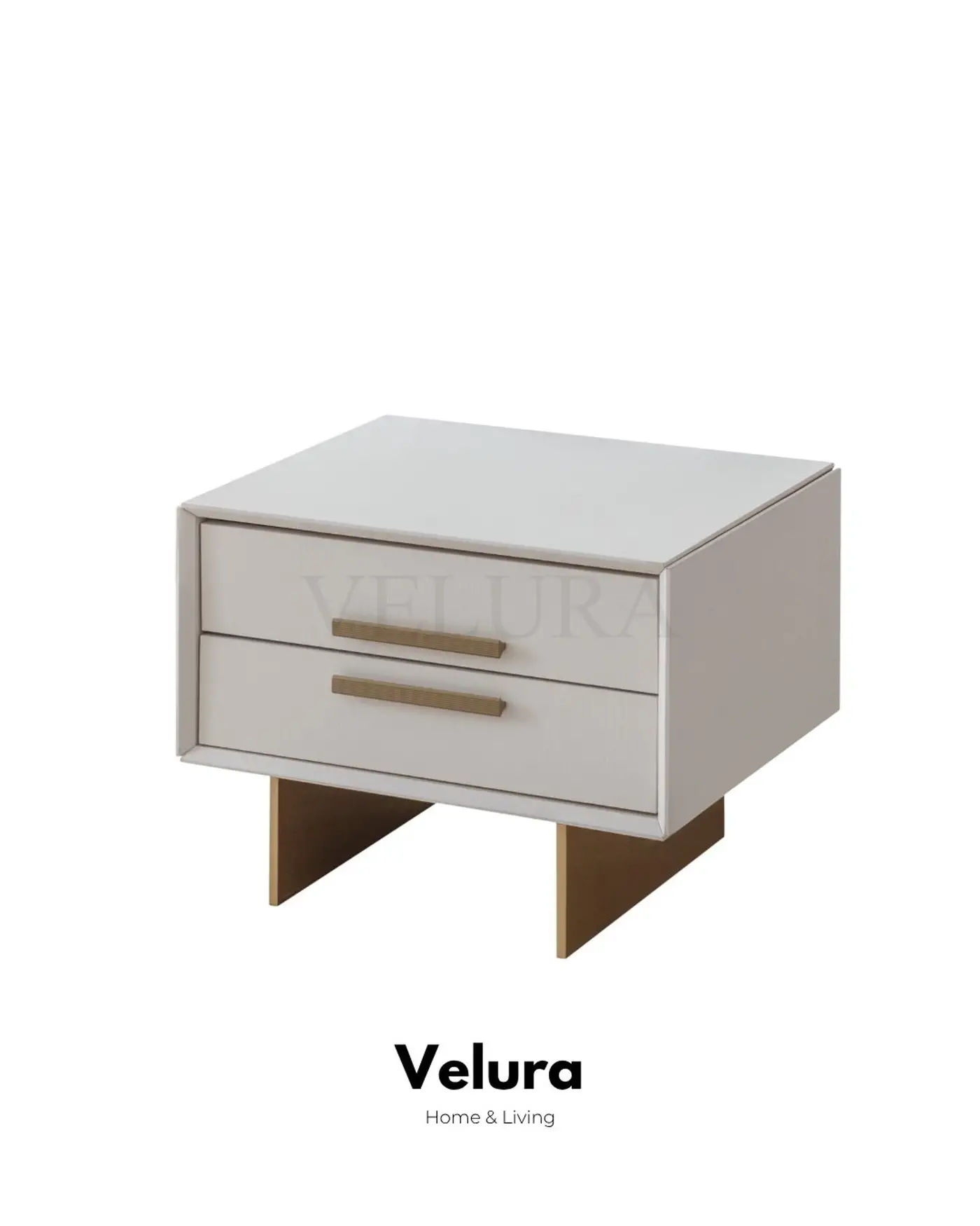Valore Komodin – Kırık beyaz, gold detaylı, 2 çekmeceli