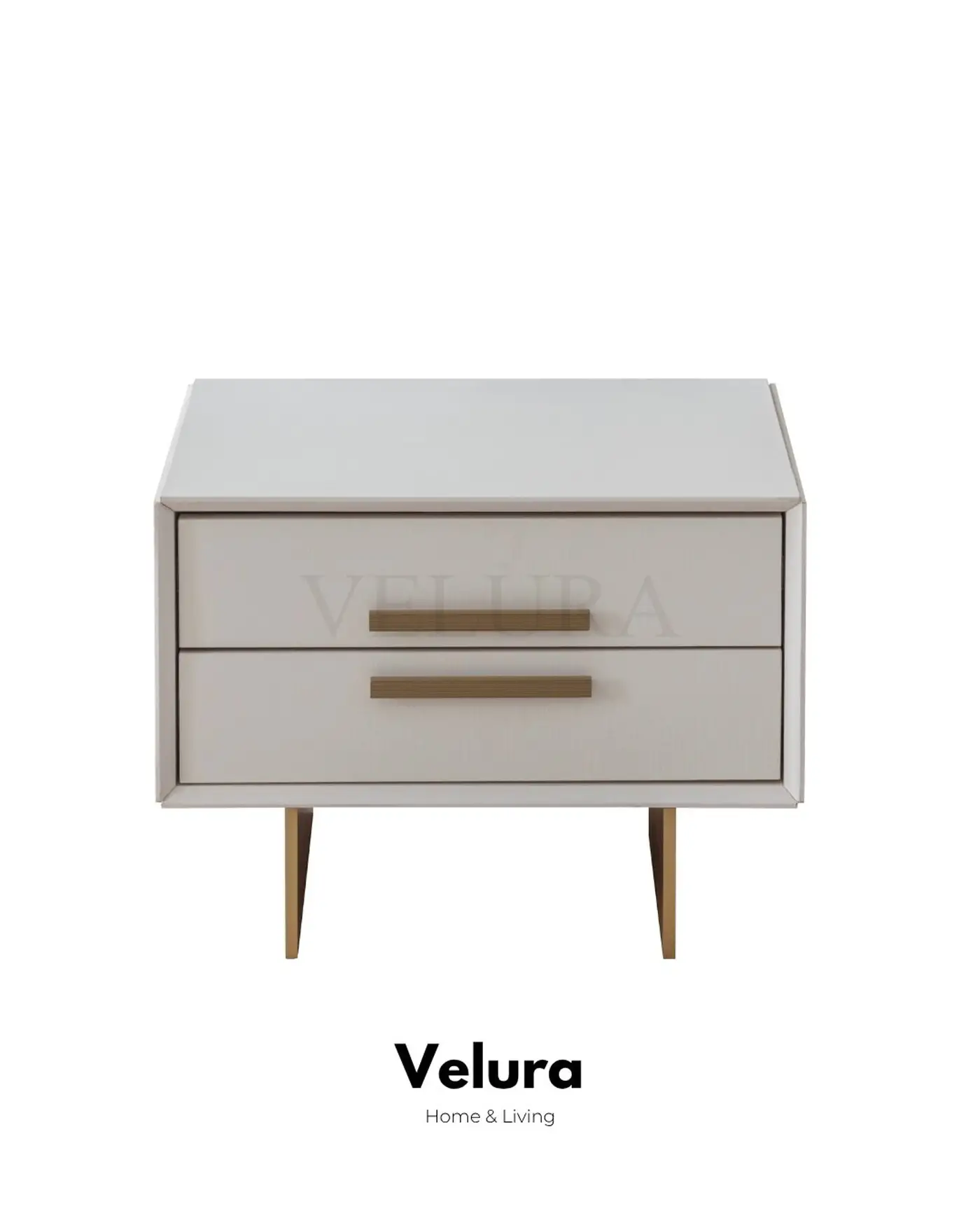 Valore Komodin – Kırık beyaz, gold detaylı, 2 çekmeceli