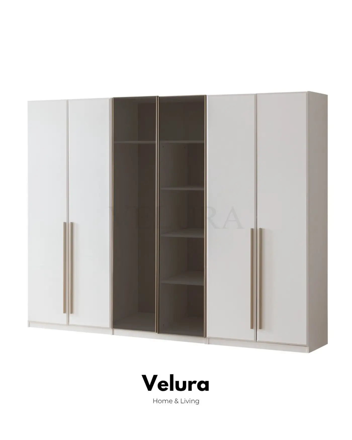 Valore 6 Kapılı Dolap – Kırık beyaz, 2 cam kapaklı