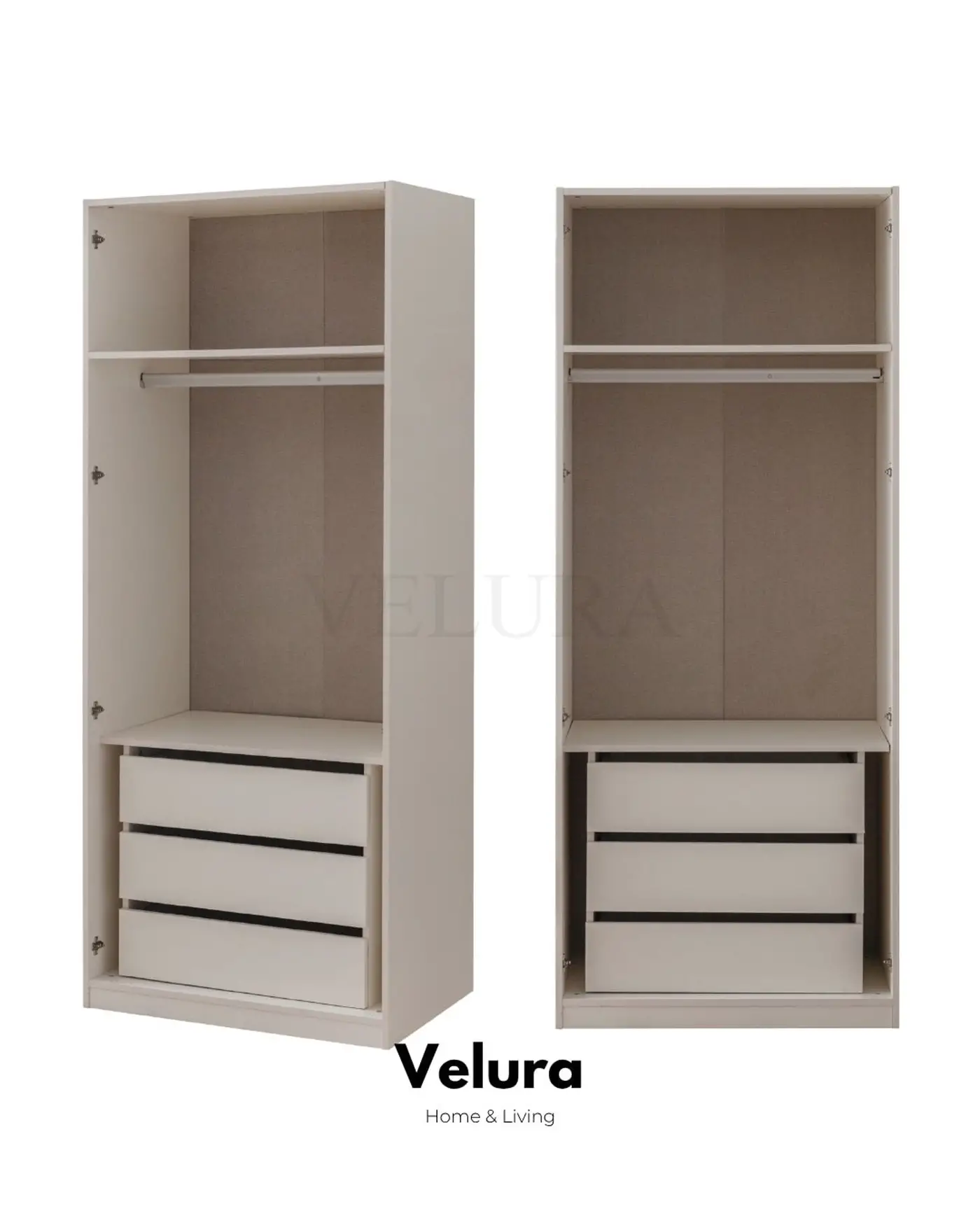 Valore 6 Kapılı Dolap – Kırık beyaz, 2 cam kapaklı
