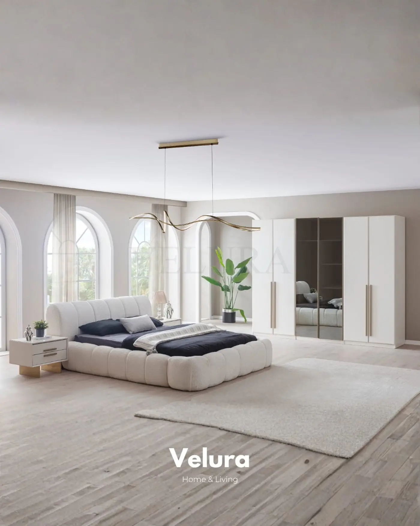 Valore 6 Kapılı Dolap – Kırık beyaz, 2 cam kapaklı