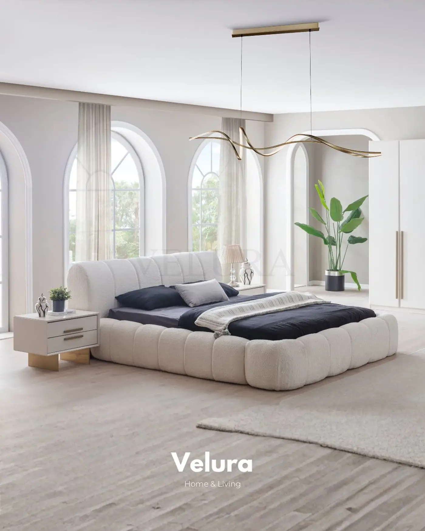 Valore 8 Cam Kapaklı Köşe Dolap – L-plan, kırık beyaz × gold