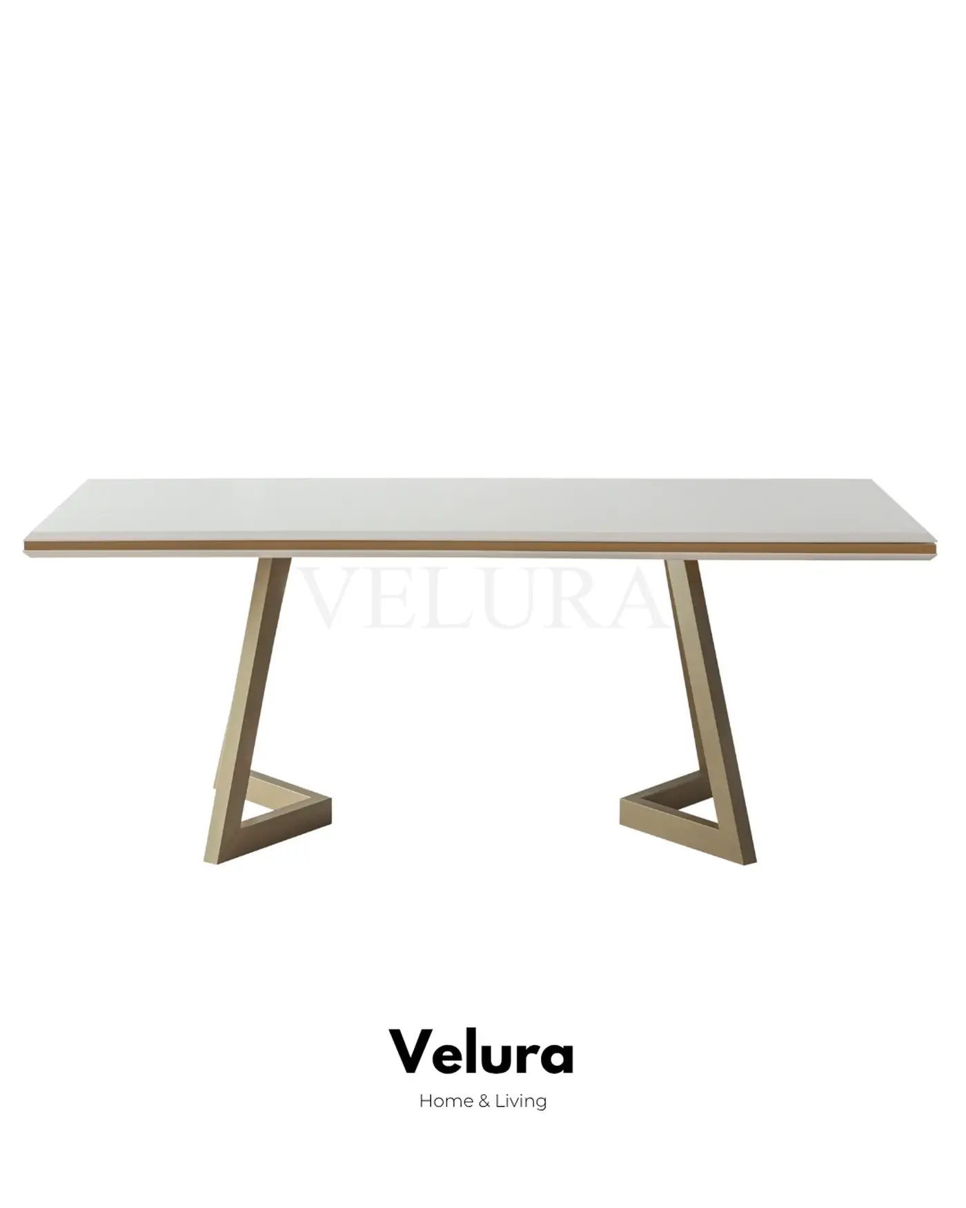 Valore Yemek Masası – Beyaz tabla ve gold ayak detaylı sabit masa