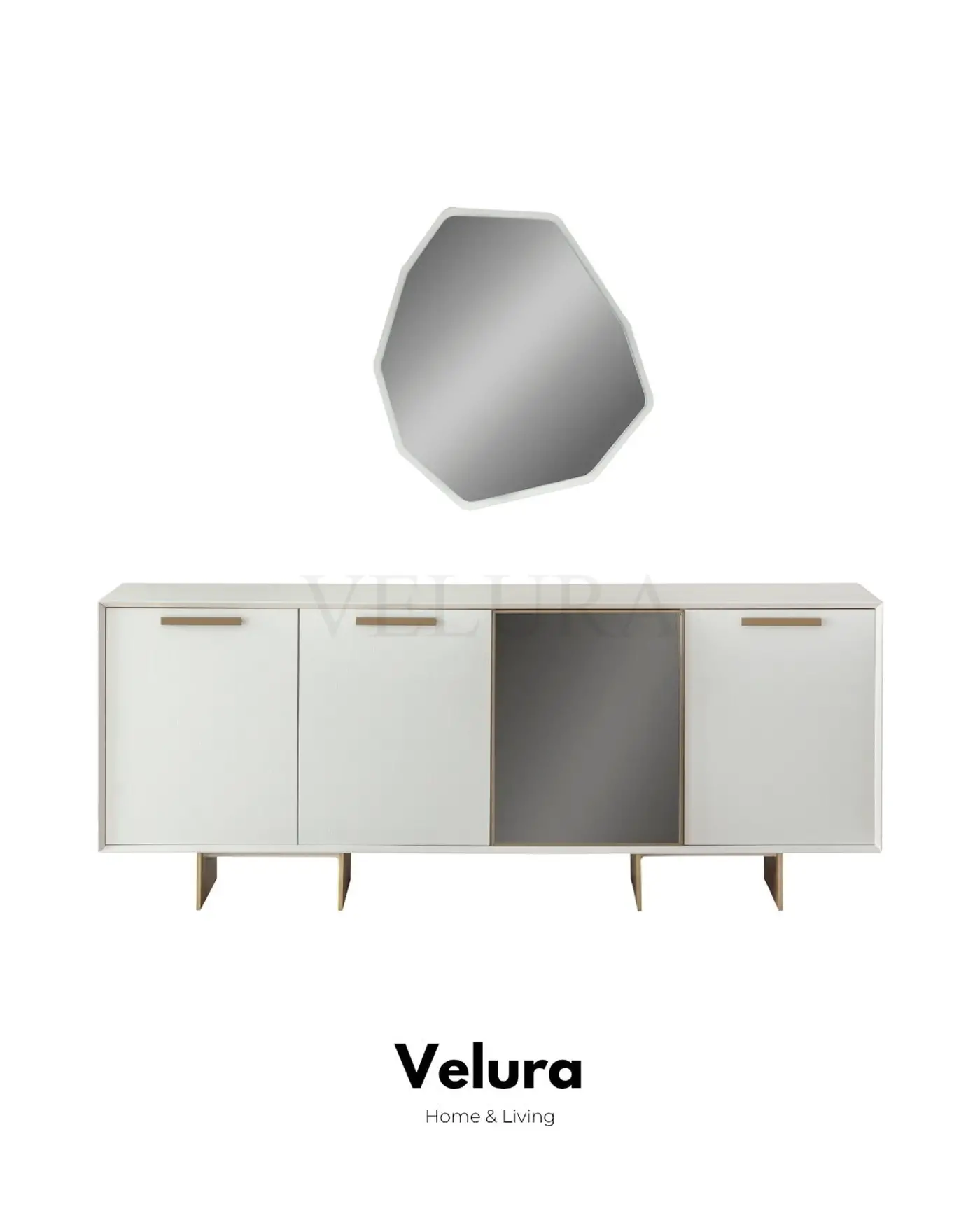 Valore Konsol – Beyaz yüzeyli, gold ayak ve kulplu modern konsol