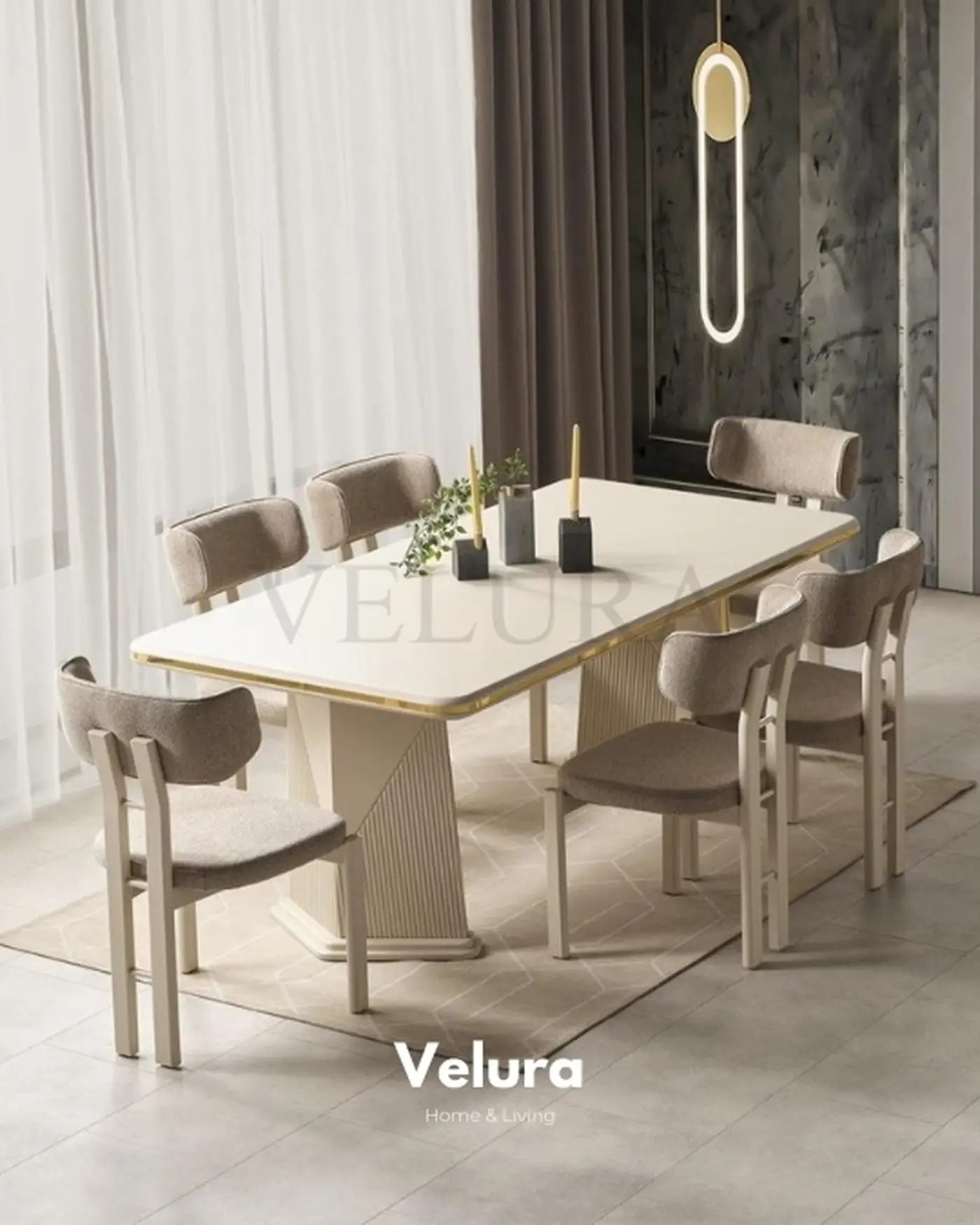 Velura Home Altın Detaylı Yemek Masası Venti Gold Yemek Masası - Gold Detaylı ve Modern