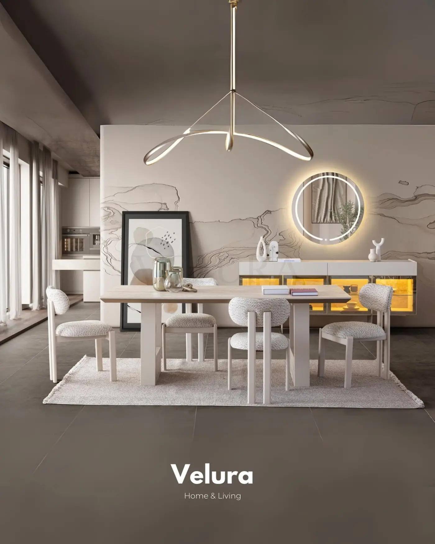 Verona Yemek Masası traverten desenli modern tasarım
