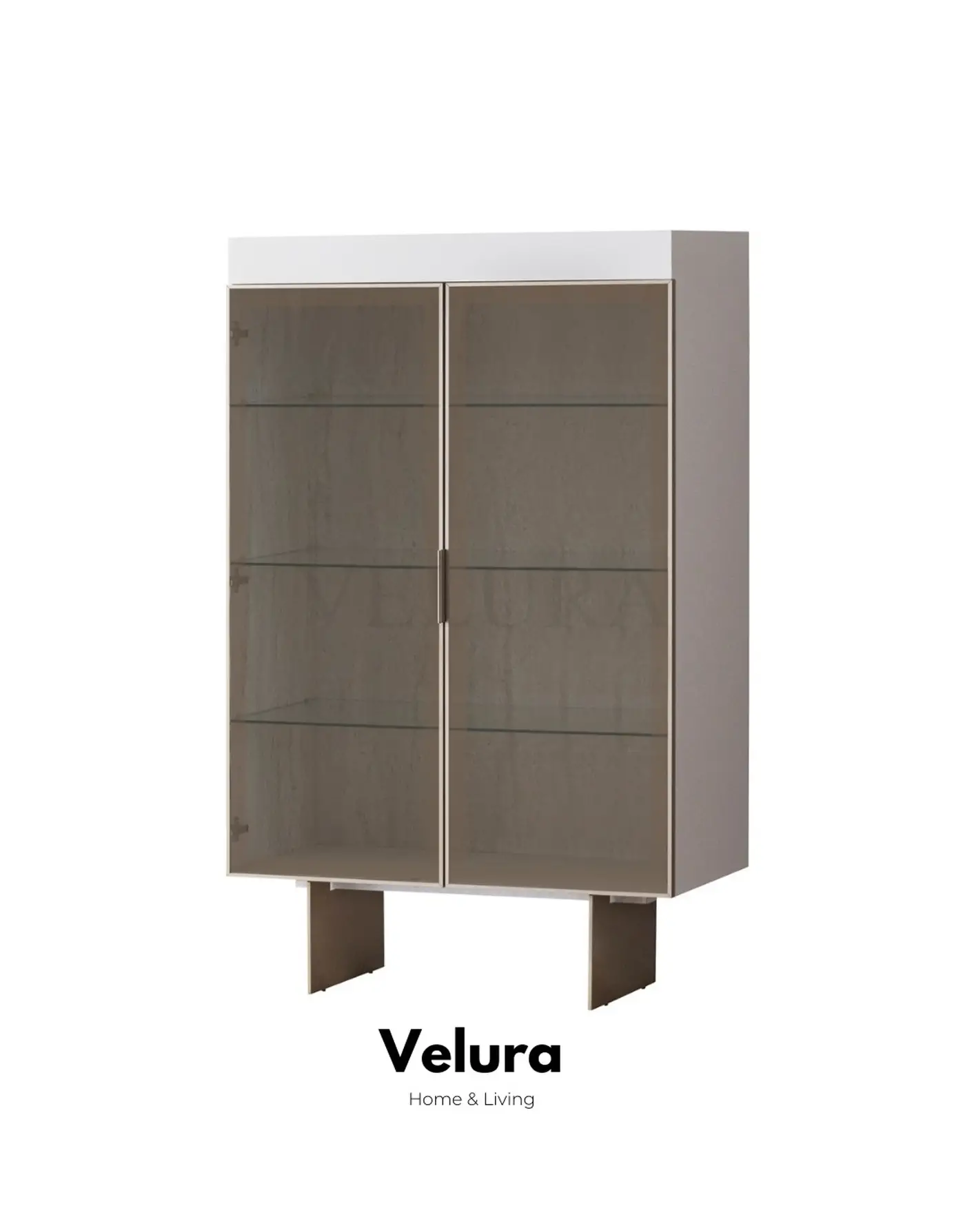 Verona Vitrin traverten desenli cam raflı LED aydınlatmalı vitrin modeli