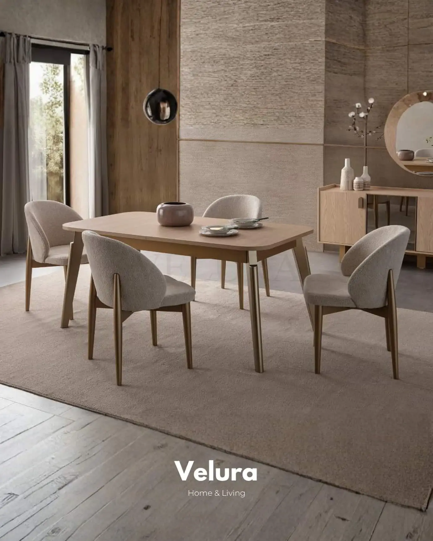 Victor Yemek Masası – Açık ceviz gövde, gold ayaklı, açılabilir dikdörtgen masa