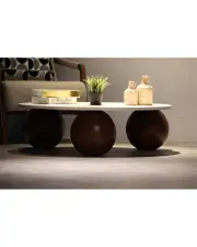 Küre Orta Sehpa - Koyu Ceviz Top - Yuvarlak - Beyaz Mdf