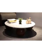 Küre Orta Sehpa - Koyu Ceviz Top - Yuvarlak - Beyaz Mdf