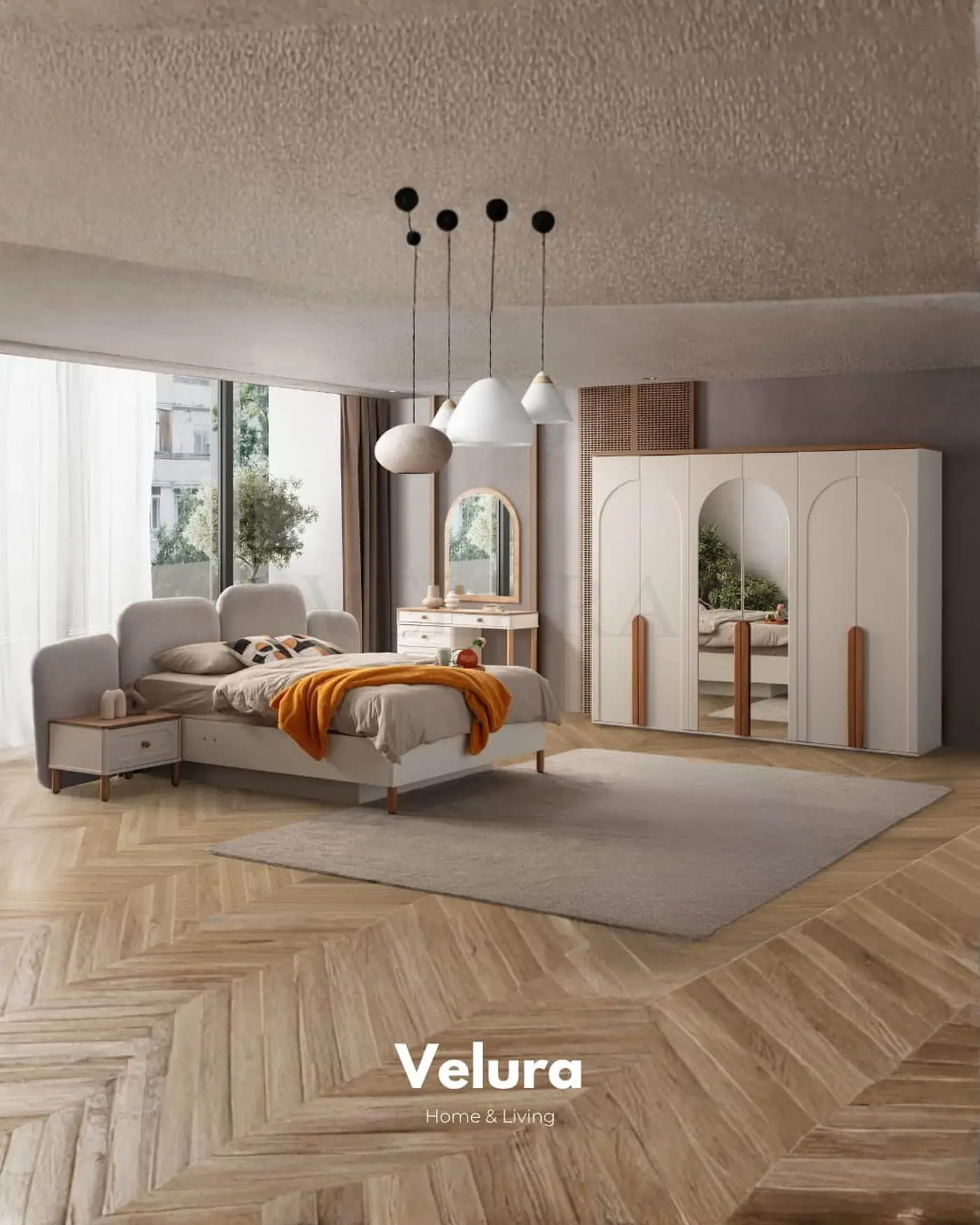 Zen Komodin – Krem & ceviz, tek çekmeceli ve yerden yüksek ahşap ayaklı