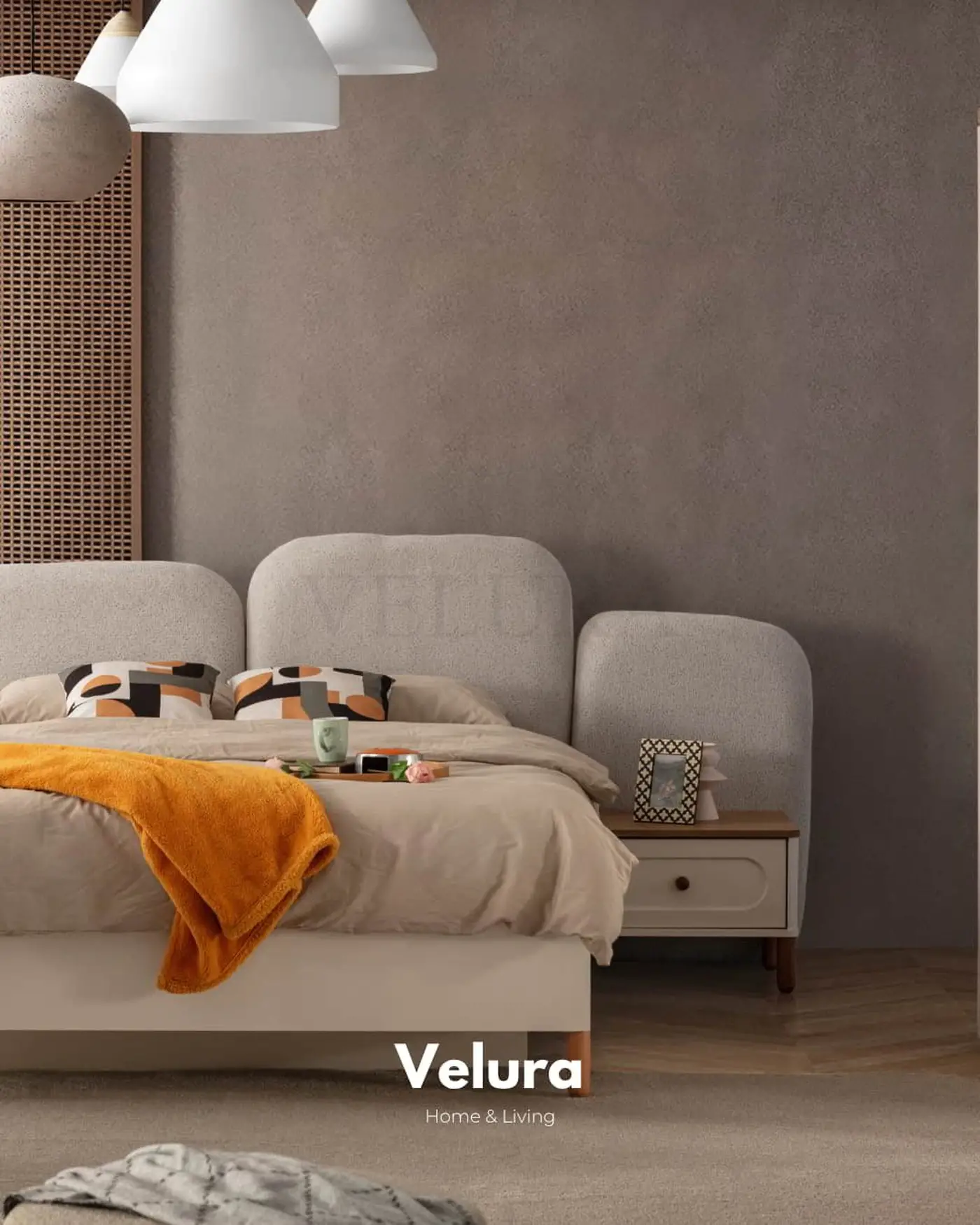 Zen Komodin – Krem & ceviz, tek çekmeceli ve yerden yüksek ahşap ayaklı