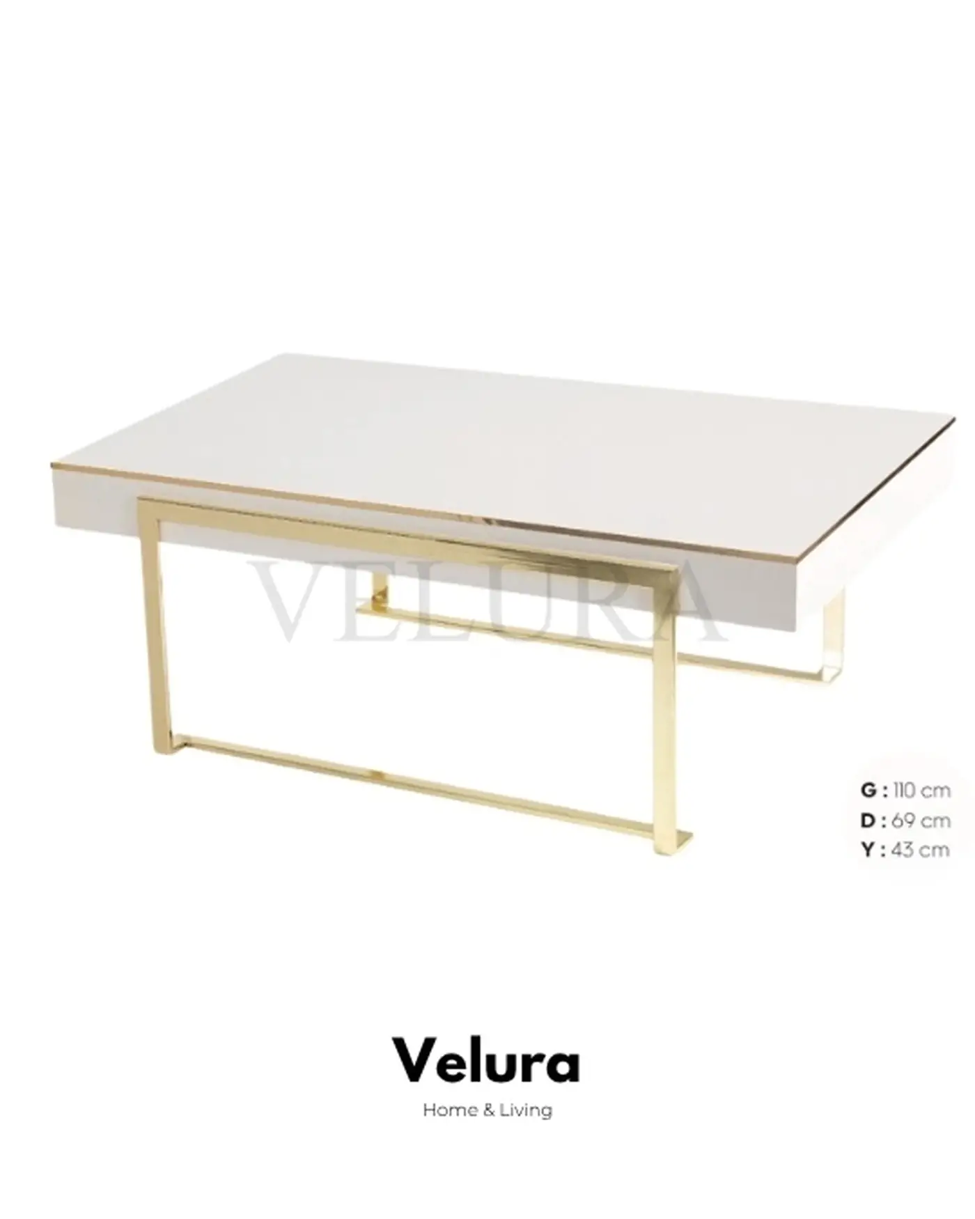 Afra Ekru Gold Orta Sehpa - Velura Home Gold Renk Metal Ayaklı Modern Sehpa