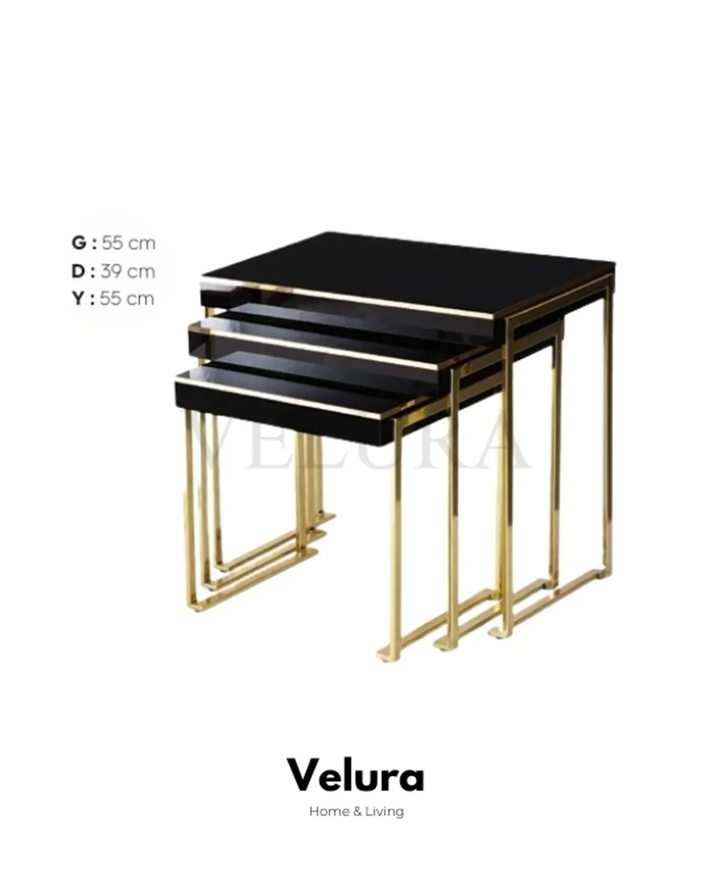 Afra Siyah Gold Yan Sehpa Zigon Set