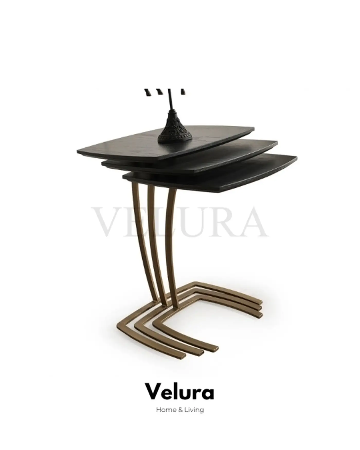 Alaca Yan Sehpa - Bronz Metal Ayaklı Zigon Set Velura Home Alaca Yan Sehpa Modeli