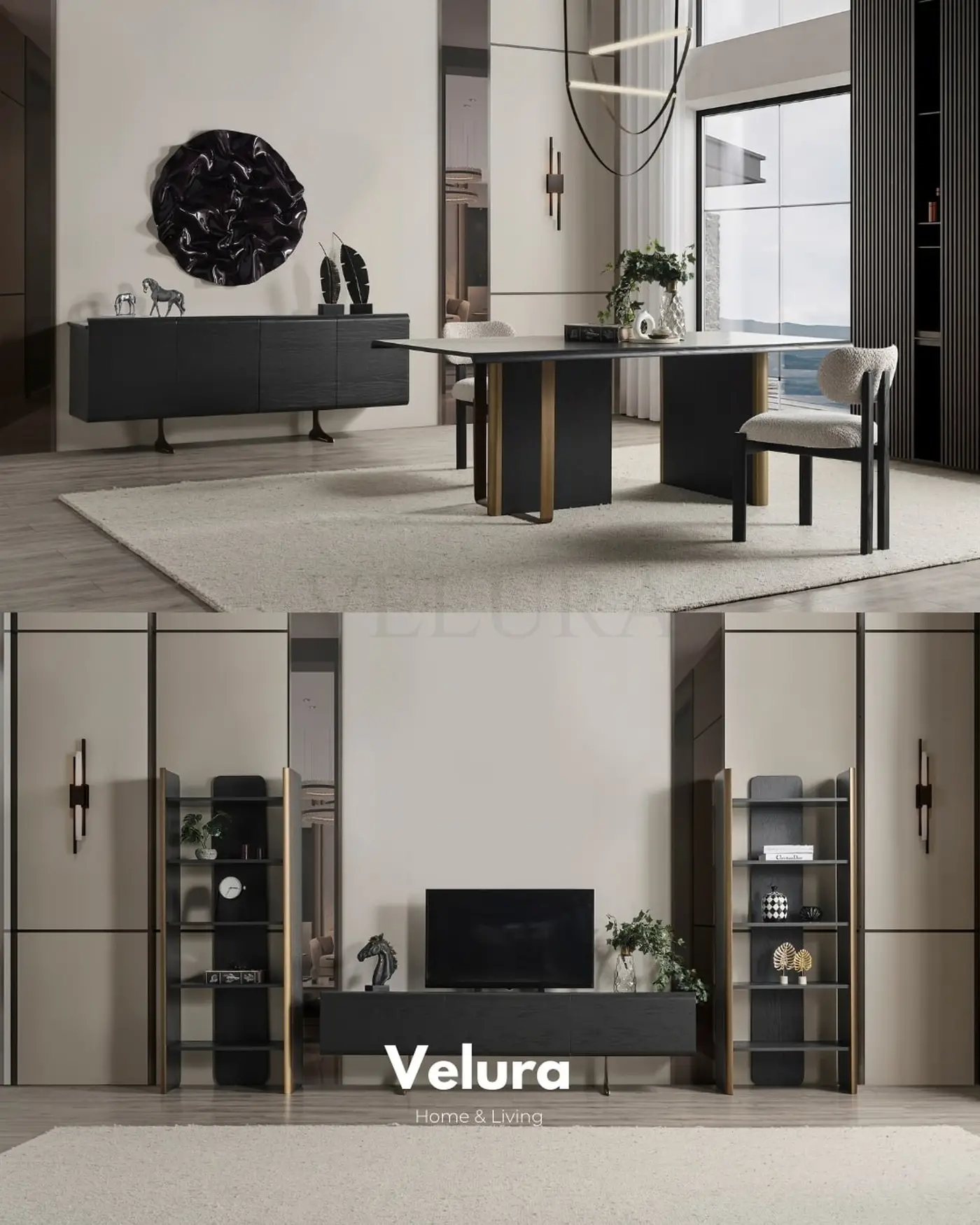Gold Detaylı Ahşap Yemek Masası