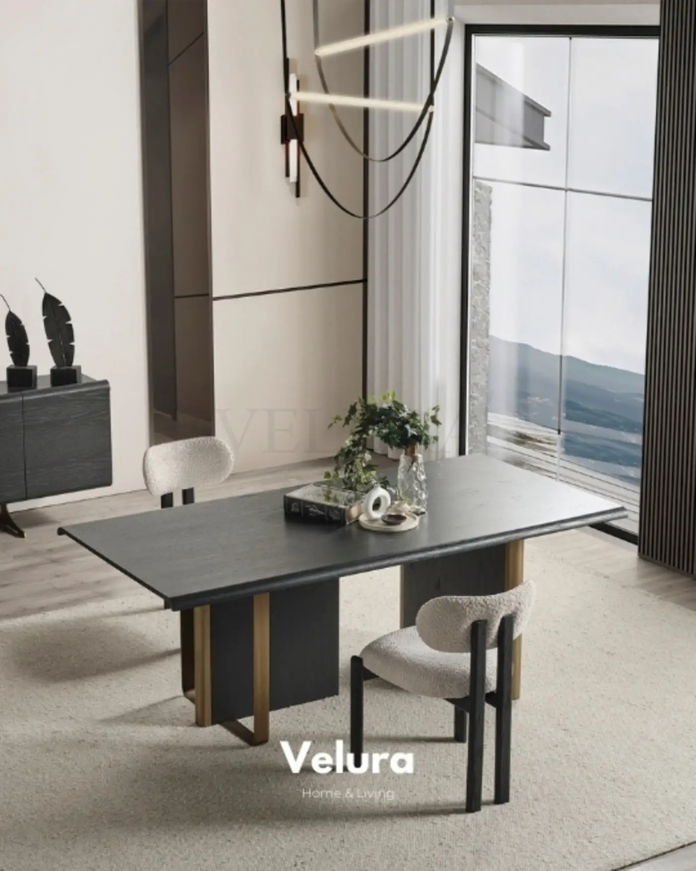Gold Detaylı Ahşap Yemek Masası