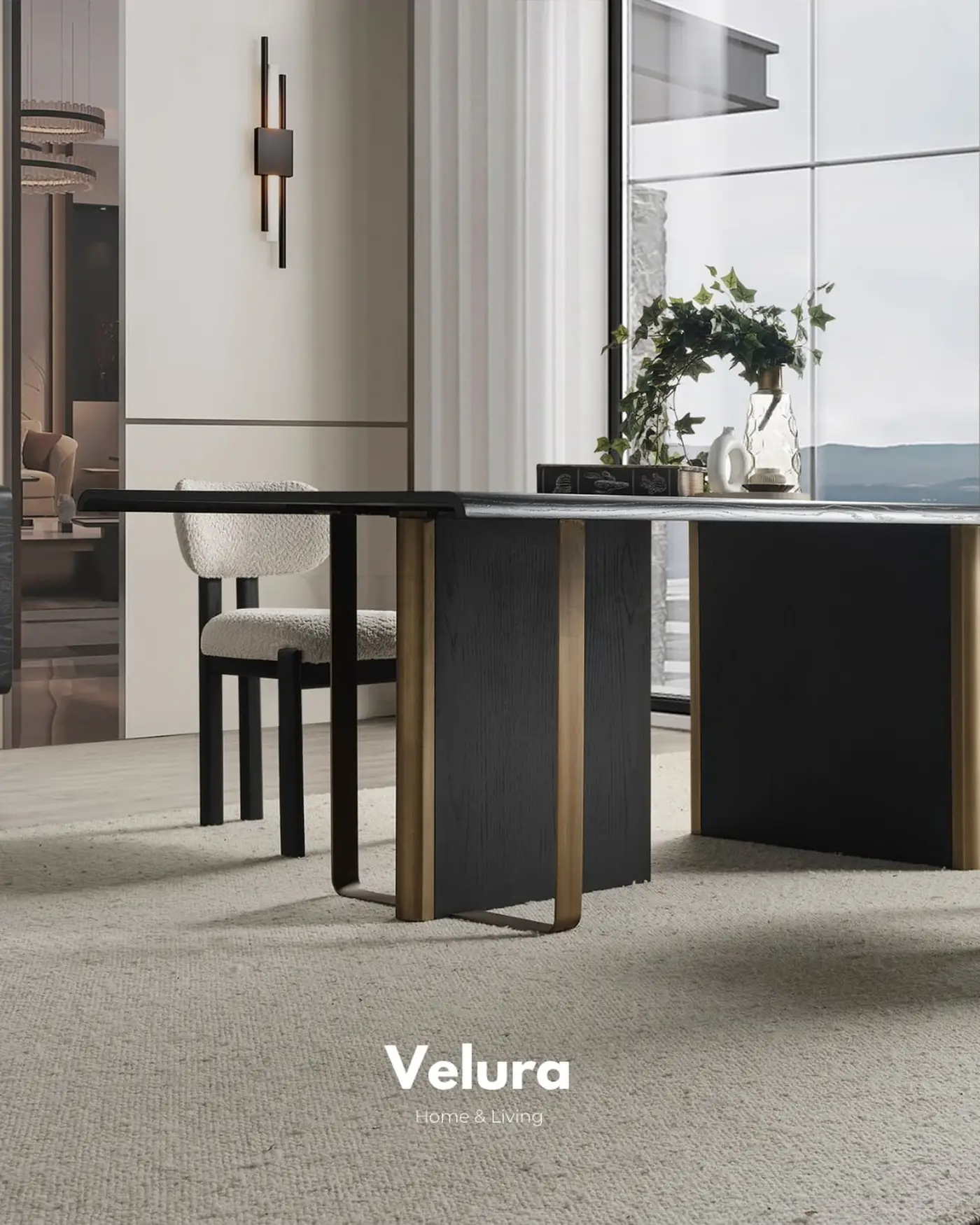 Gold Detaylı Ahşap Yemek Masası