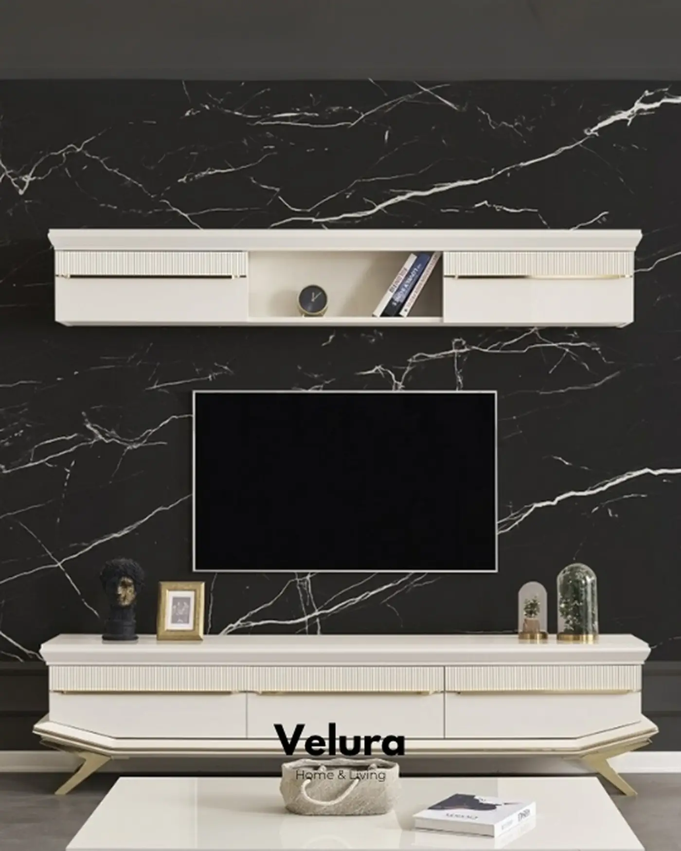 Krem Renk Gold Ayaklı Angel TV Ünitesi