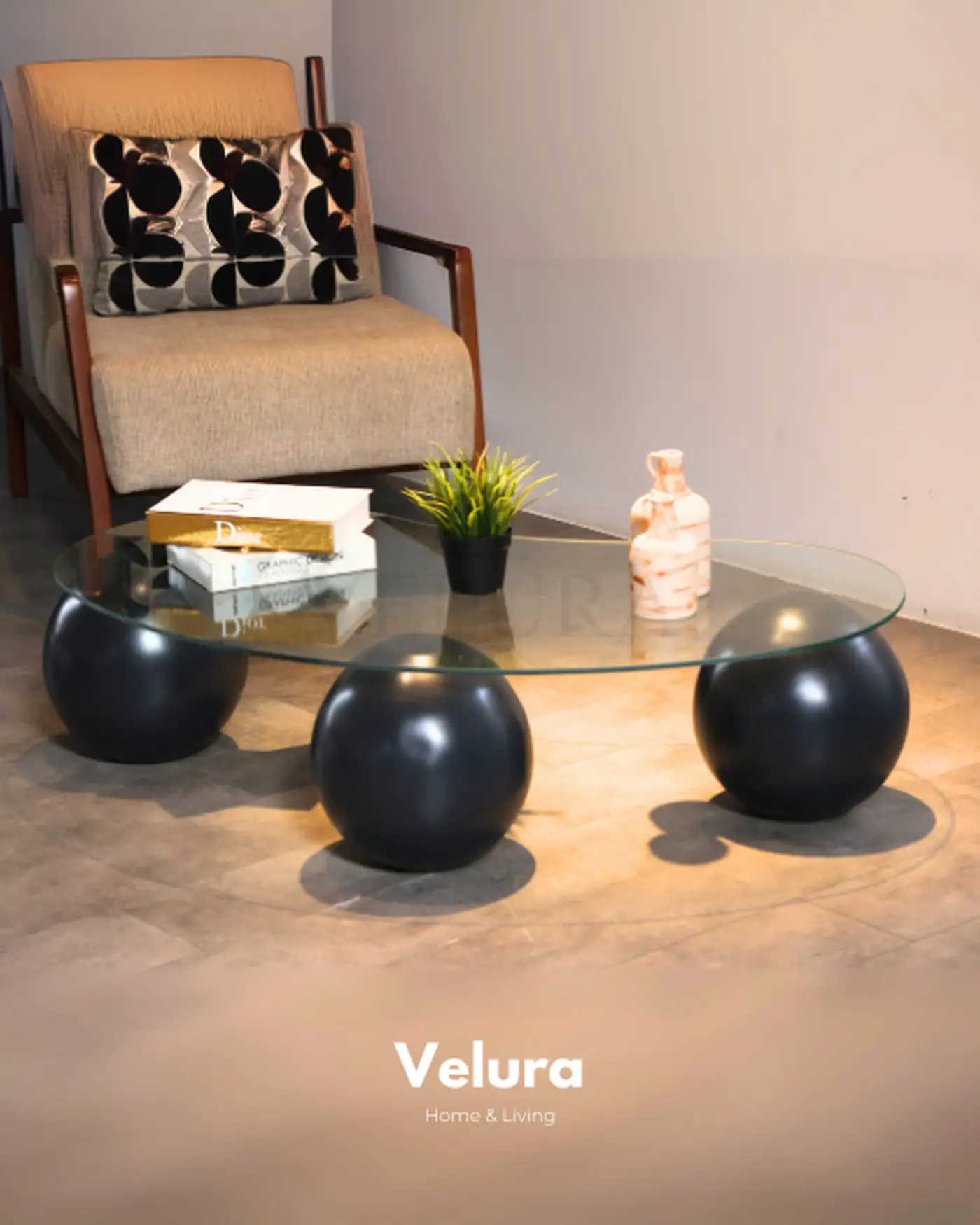 Velura Home Modern Orta Sehpa Velura Home antrasit cam sehpa
