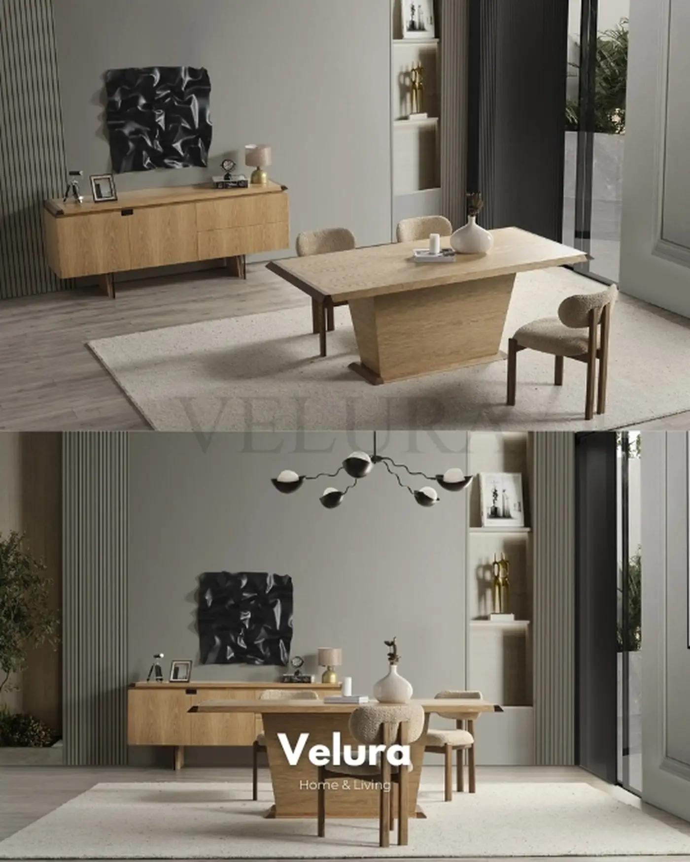 Beliz Yemek Takımı Naturel Ahşap Modern Tasarım Yemek Masası Konsol TV Ünitesi