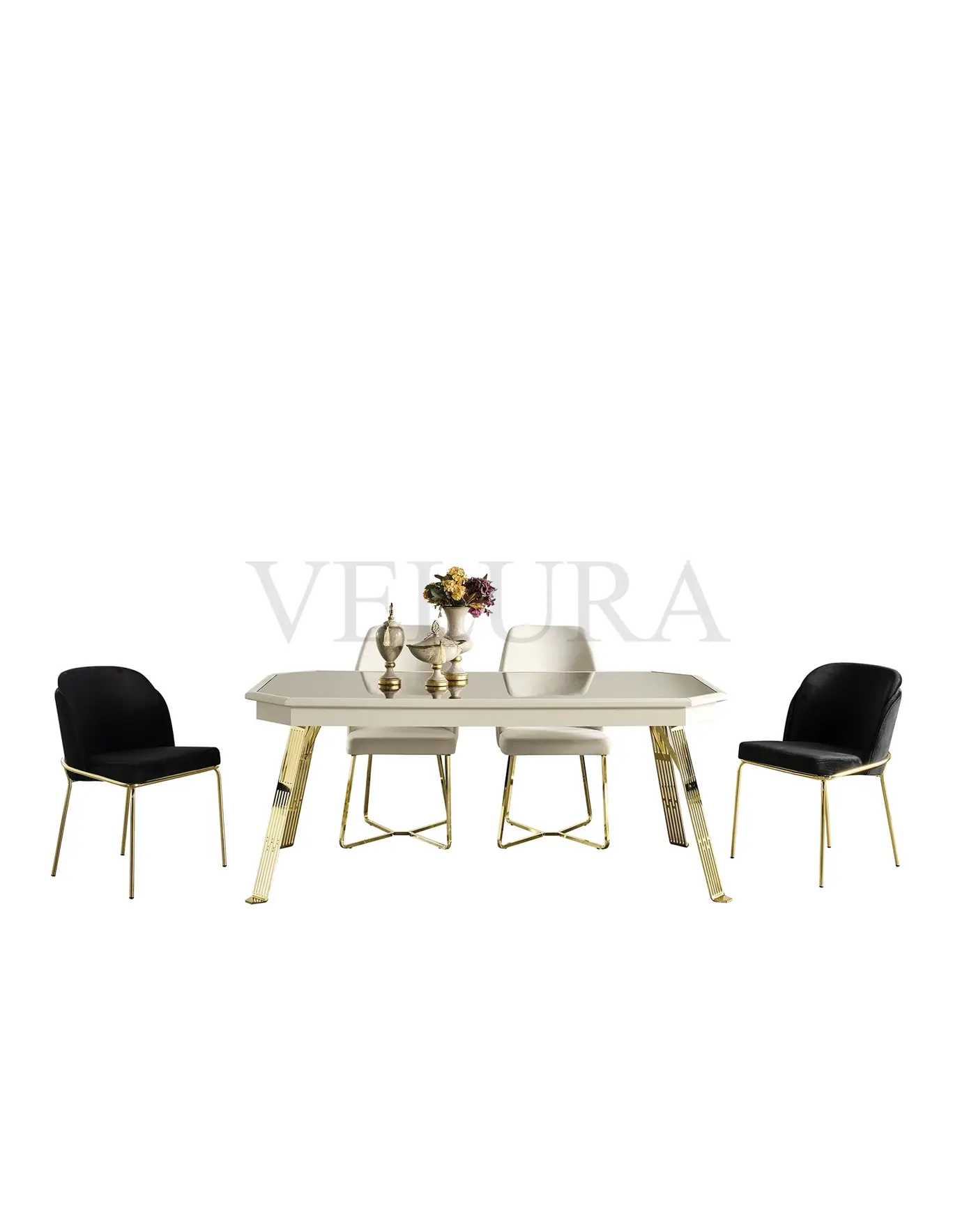 City Yemek Masası Gold Ayak Füme Cam Füme Cam Yüzeyli Modern Yemek Masası