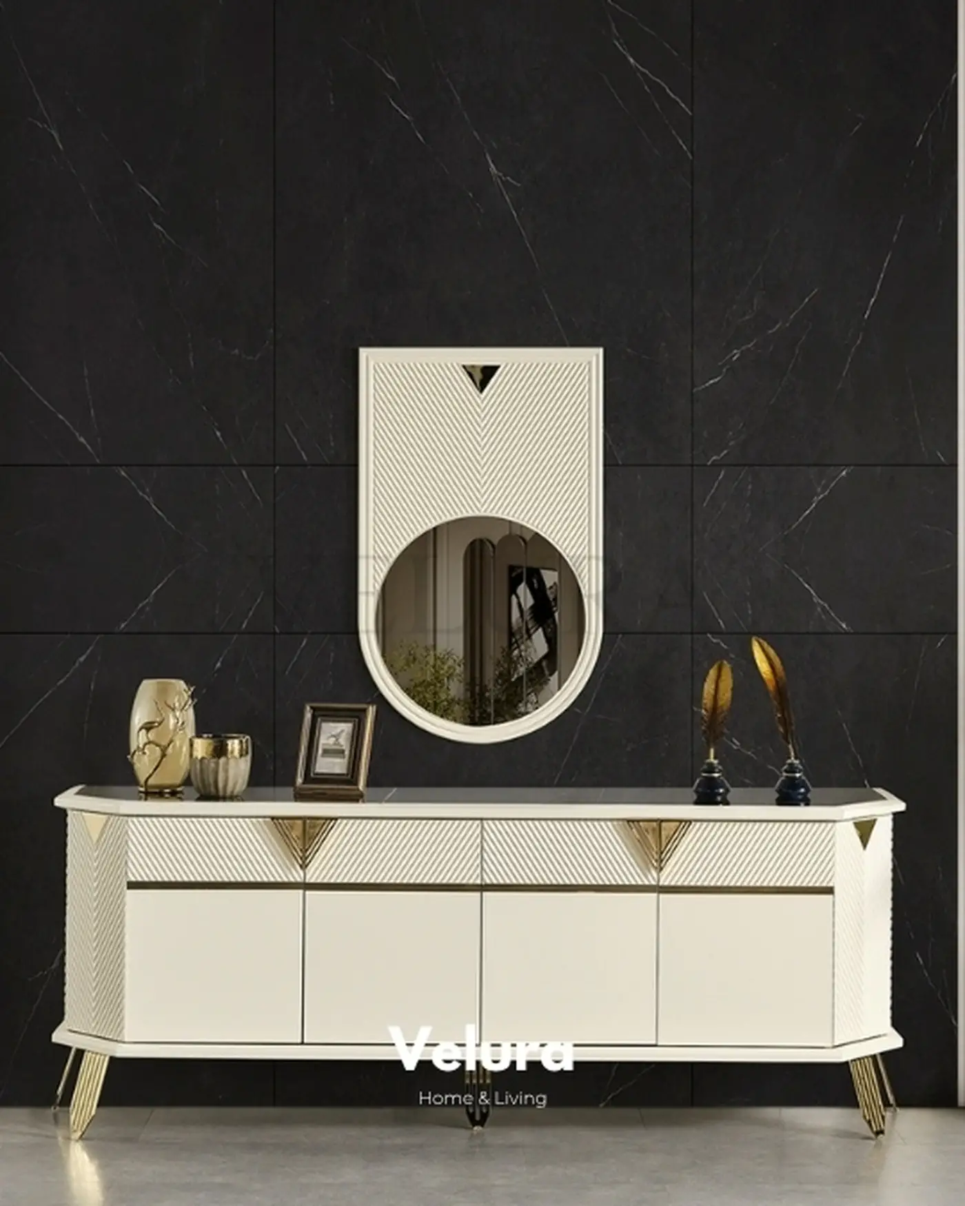 City Konsol Krem Renk City Konsol Krem Renk Gold Detaylı
