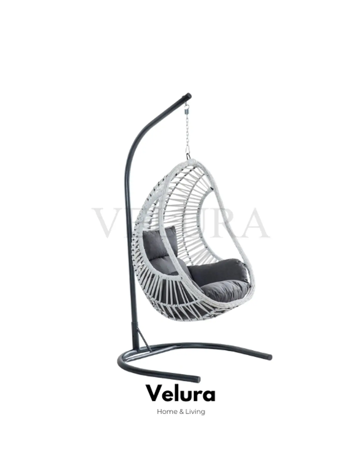 Cosmo Bahçe Salıncağı - Beyaz Rattan Gri Minder Metal İskeletli Bahçe Salıncağı