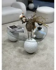 Küre Orta Sehpa - Dragon (Beyaz) - Üçgen - Şeffaf Cam