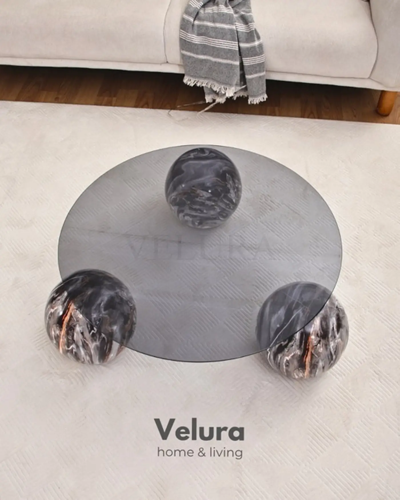 velura home küre orta sehpa füme cam