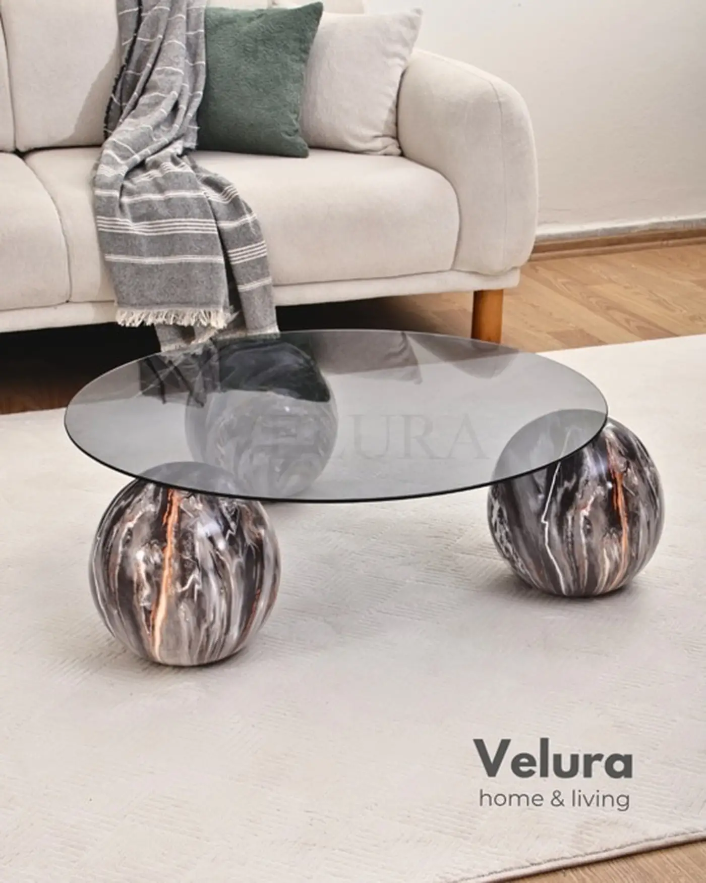 velura home küre orta sehpa füme cam