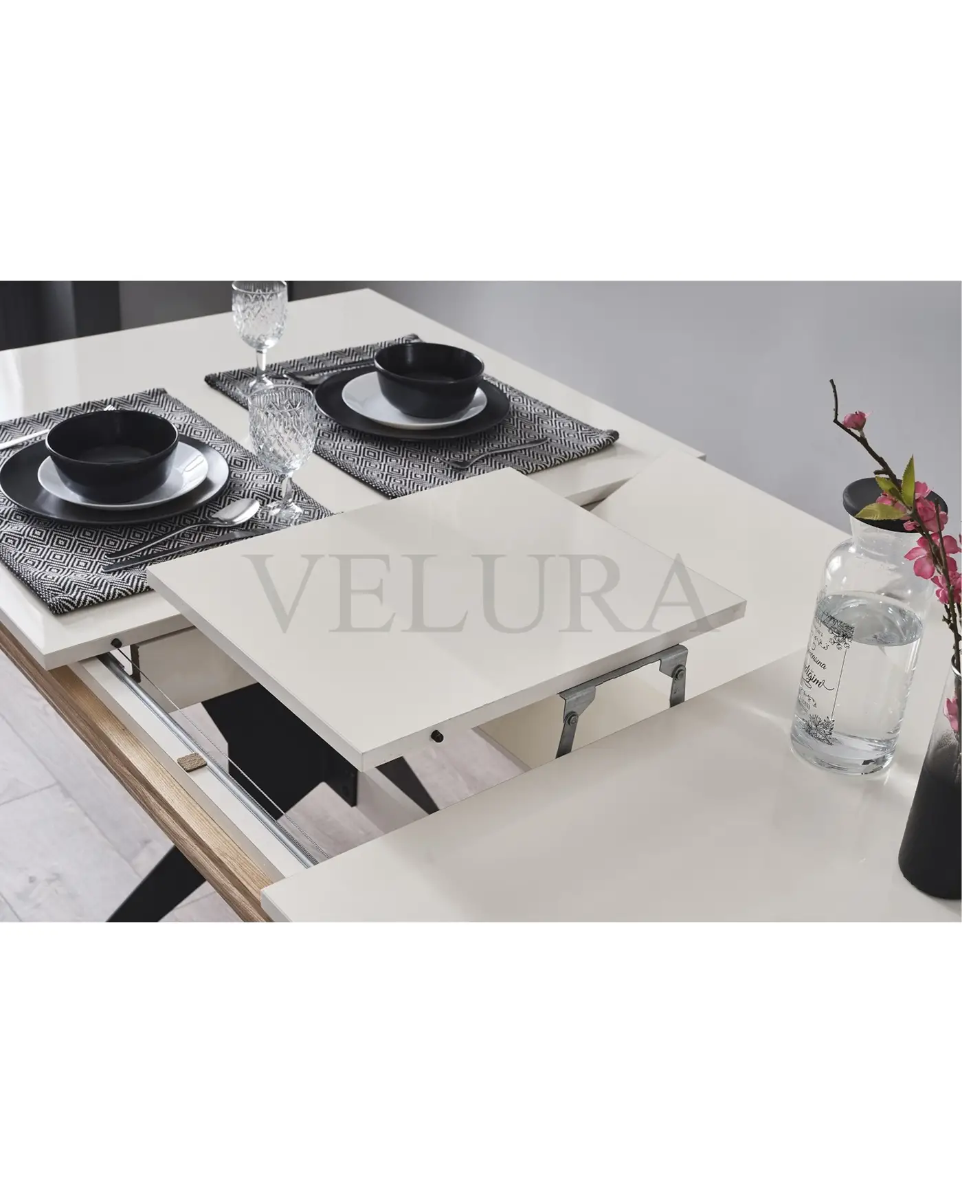 Elize Yemek Takımı - Modern Krem ve Ahşap Detaylı Elize yemek takımı krem ahşap detaylı