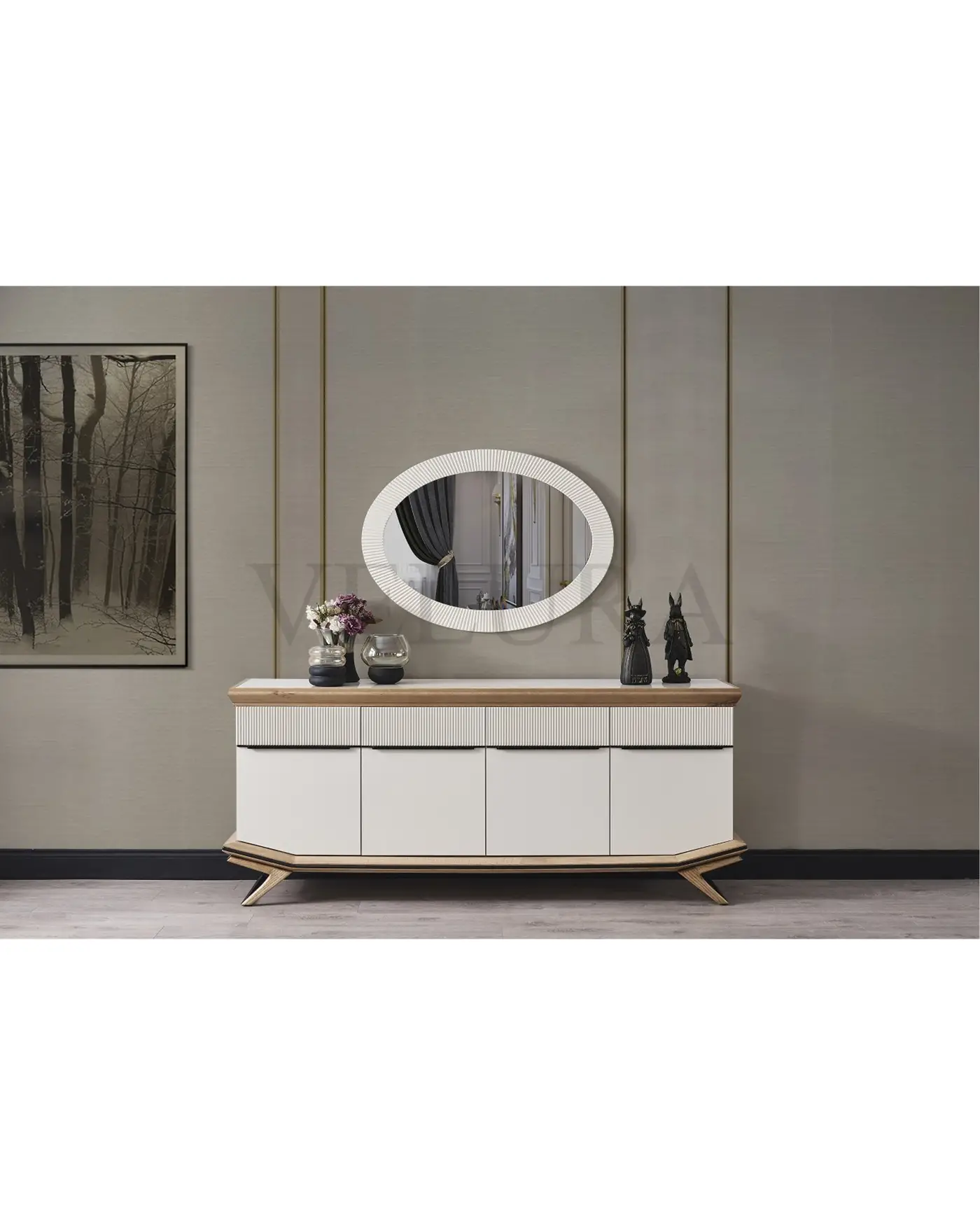 Elize Yemek Takımı - Modern Krem ve Ahşap Detaylı Elize yemek takımı krem ahşap detaylı