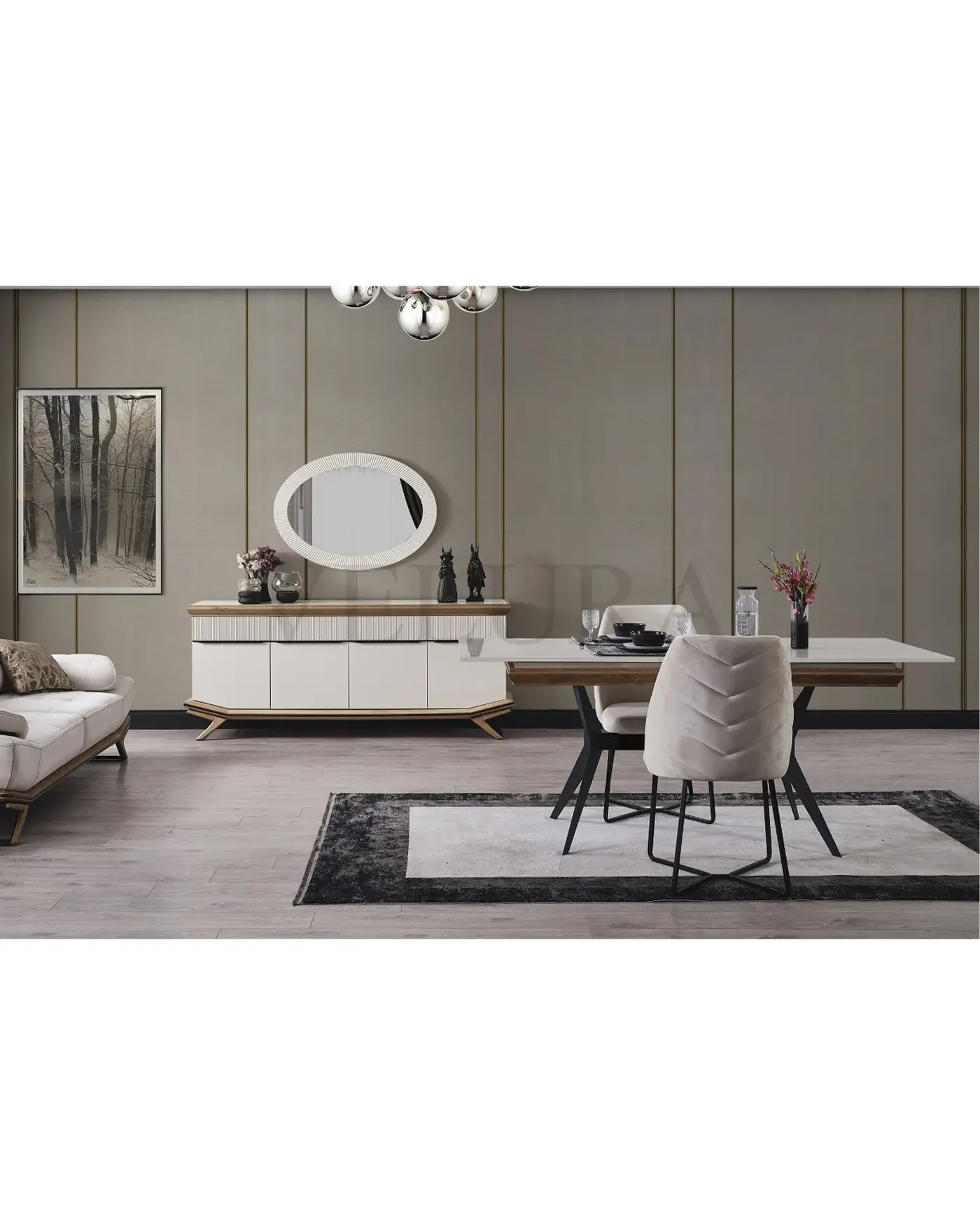 Elize Yemek Takımı - Modern Krem ve Ahşap Detaylı Elize yemek takımı krem ahşap detaylı
