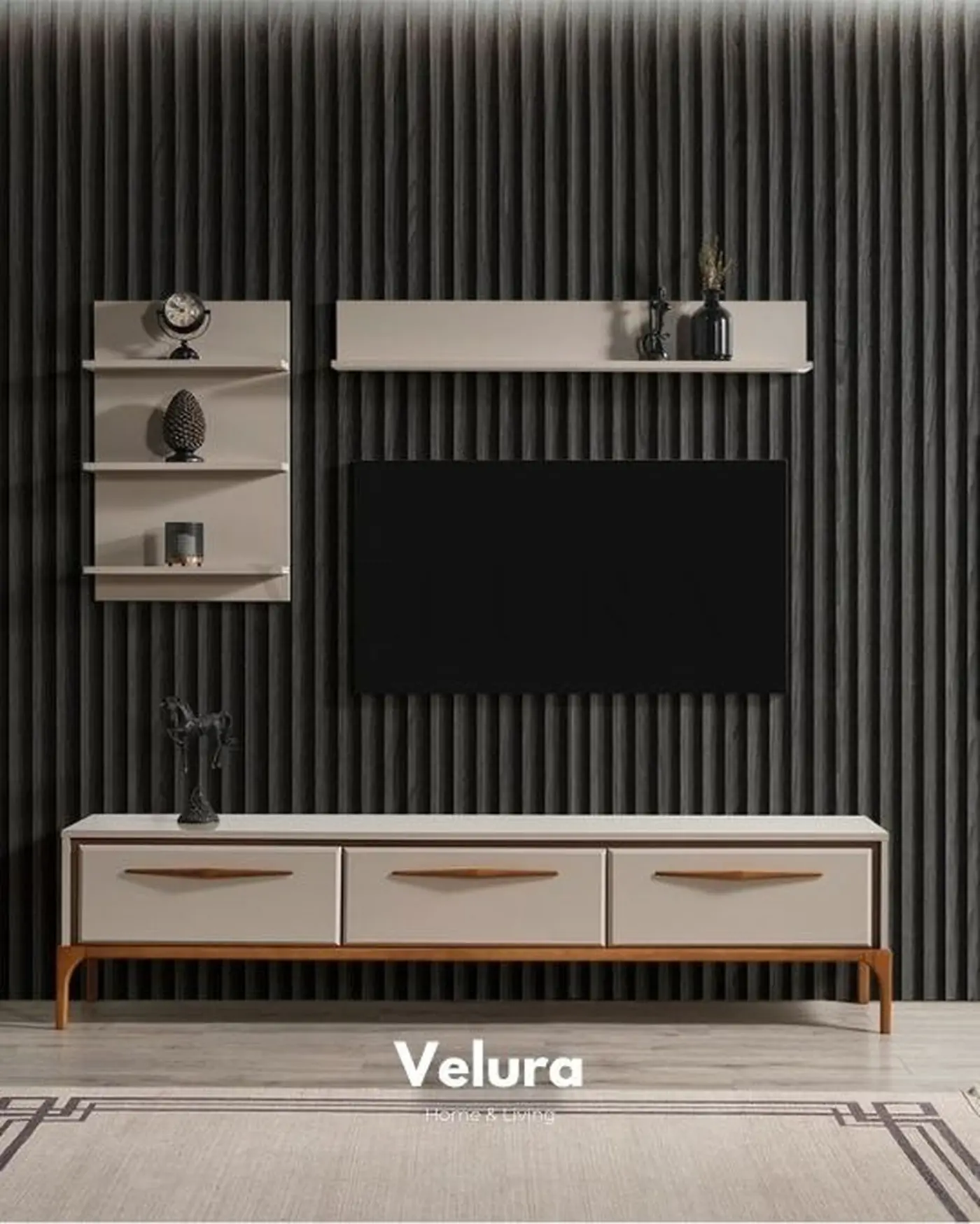 Elra TV Ünitesi - Krem Ceviz Detaylı Çekmeceli Elra TV ünitesi krem ceviz detaylı çekmeceli