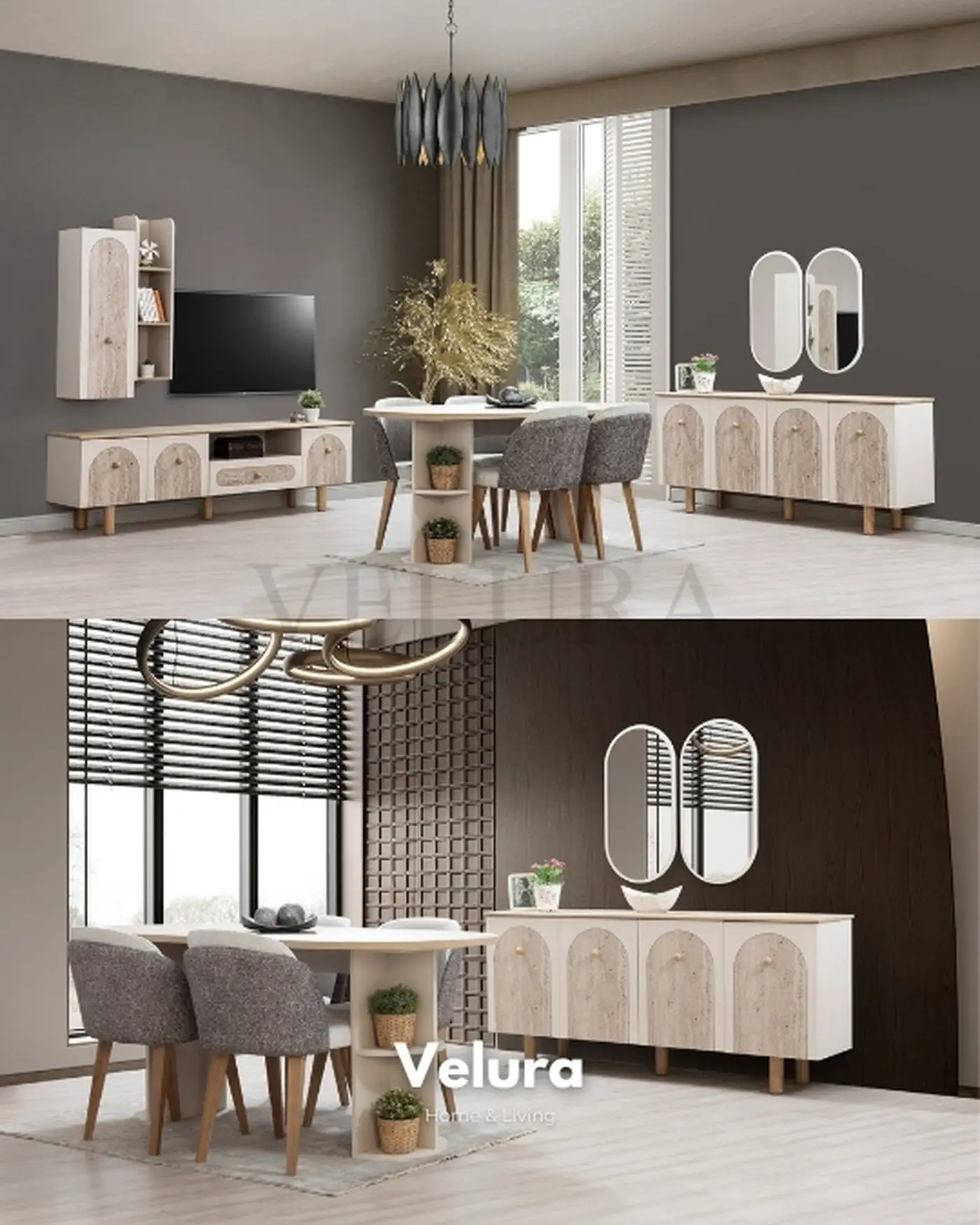 Modern açılabilir yemek masası ve konsol