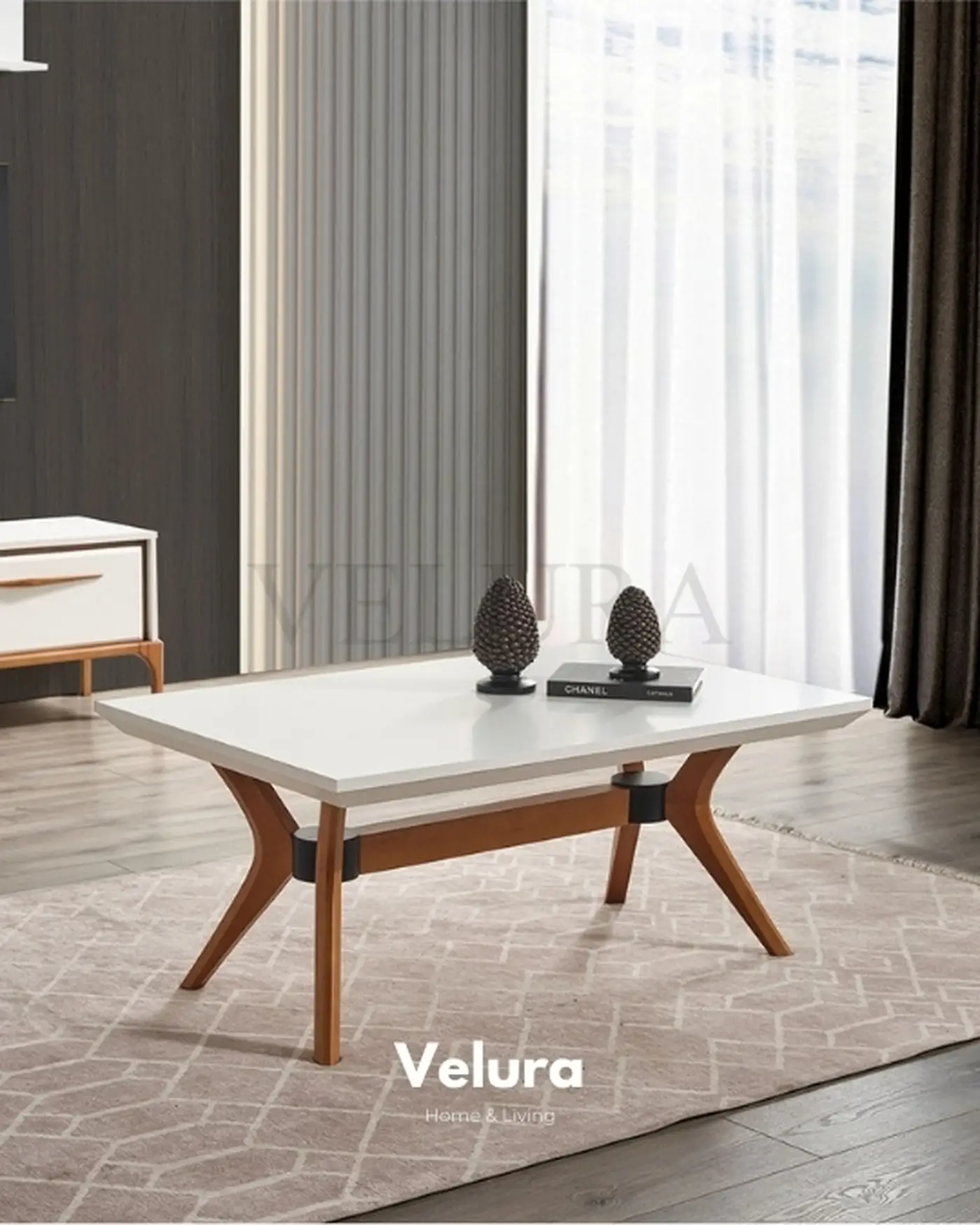 Lüks Tasarım Ceviz Ayaklı Sehpa Firu Orta Sehpa Velura Home