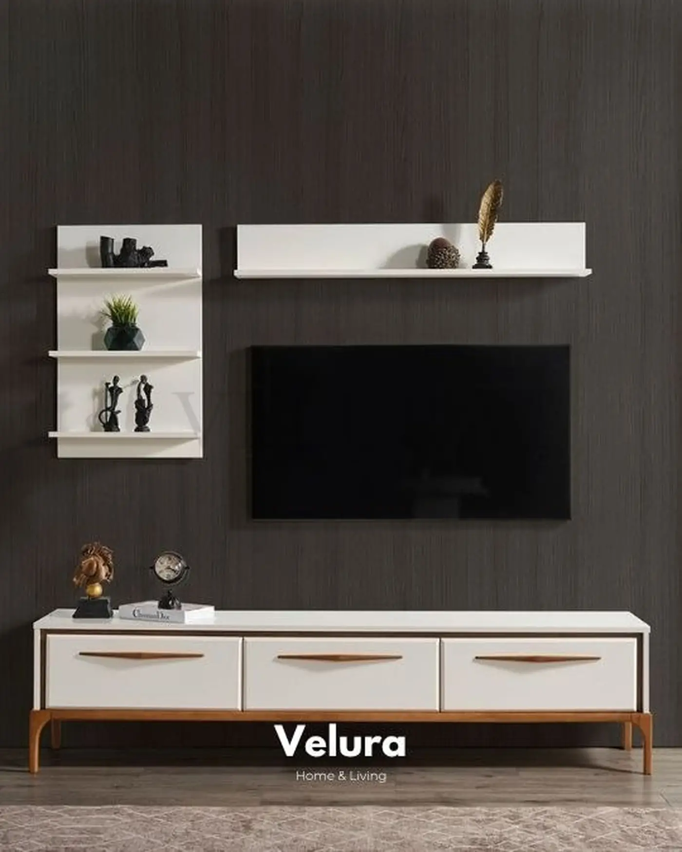 Firu TV Ünitesi krem renk modern çekmeceli tasarım