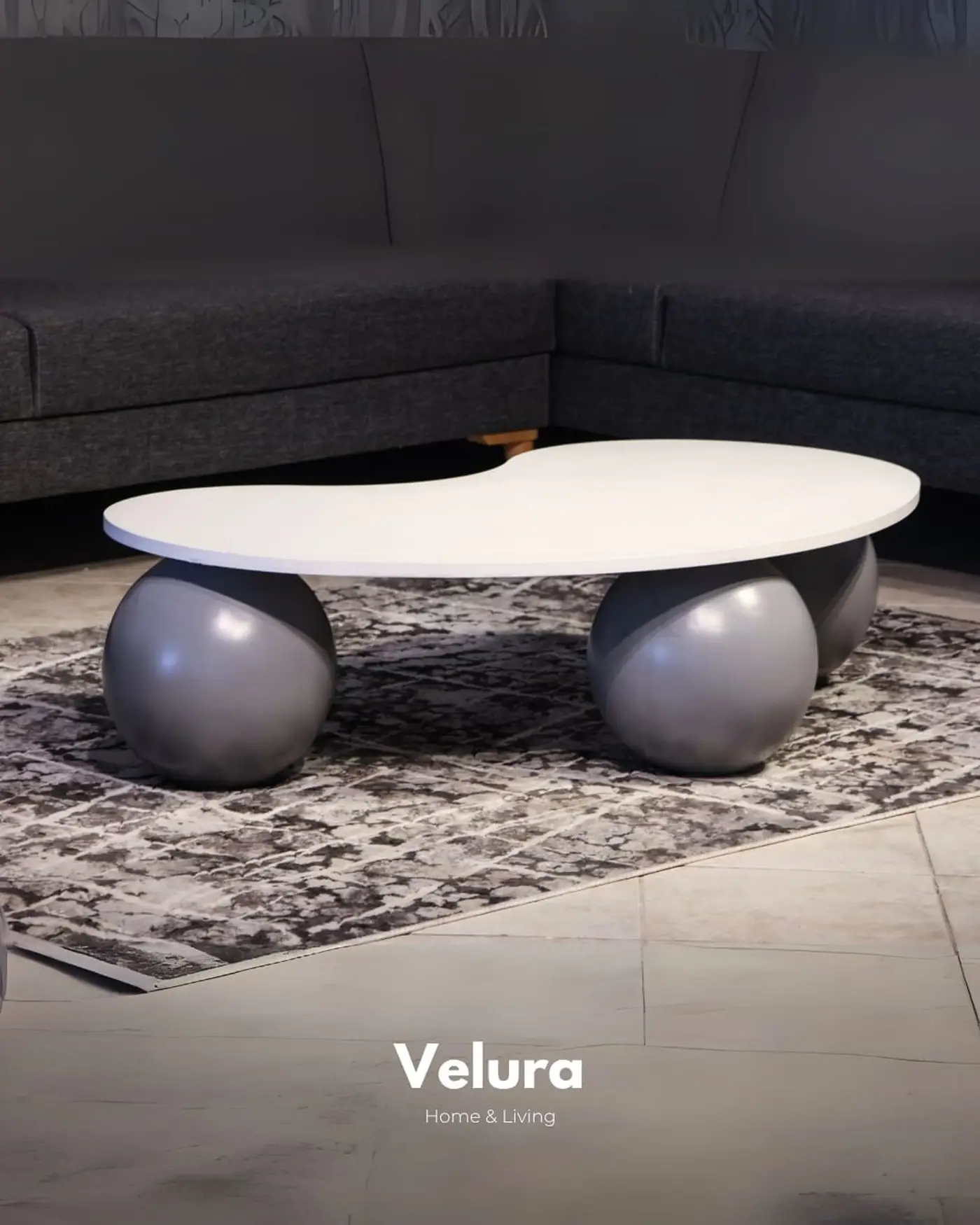 Gri Top Sehpa - Beyaz Fasülye MDF Gri Top sehpa beyaz fasülye mdf modern tasarım orta sehpa