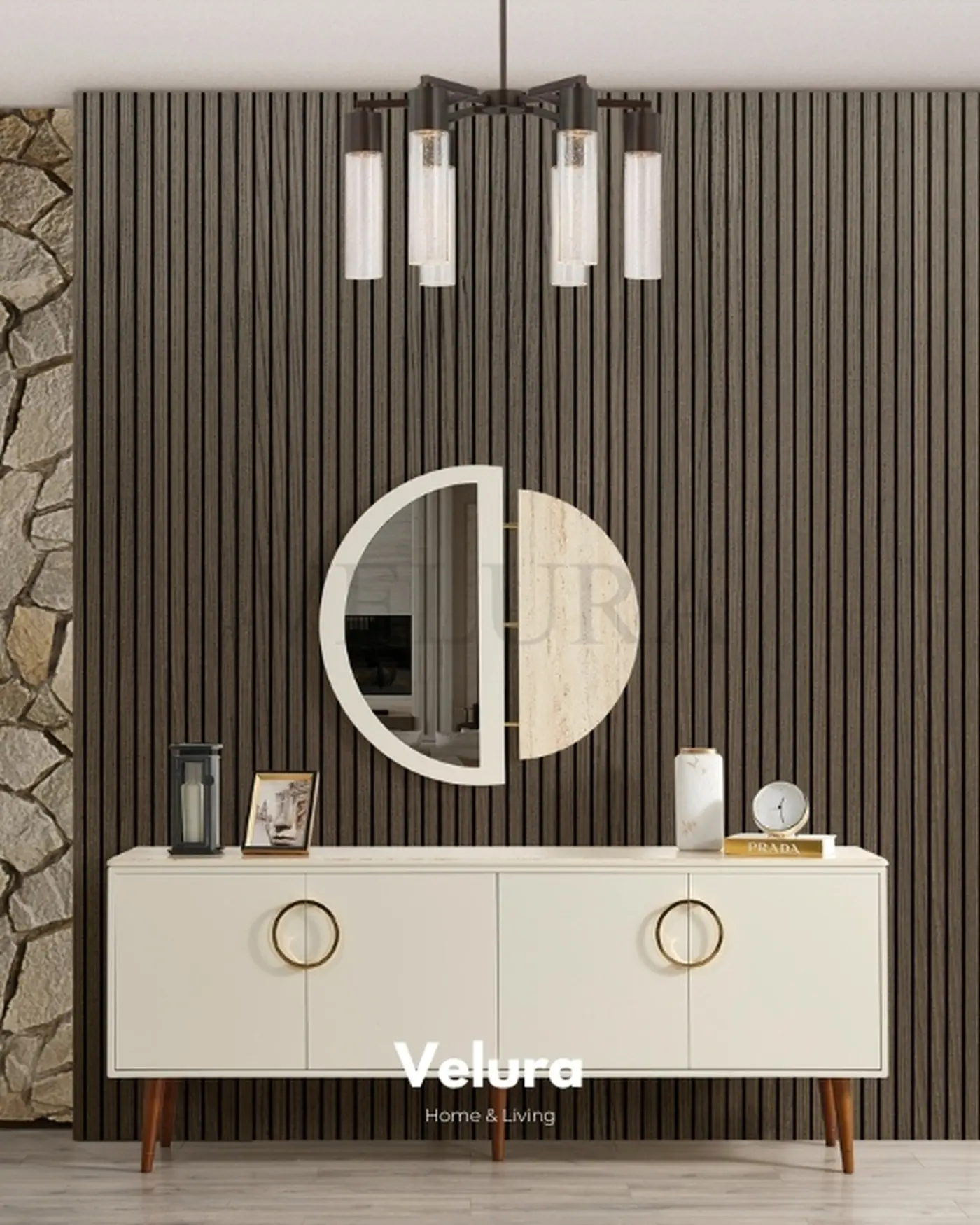 Hür Konsol - Velura Home Hür Konsol - Krem ve Gold Detaylı