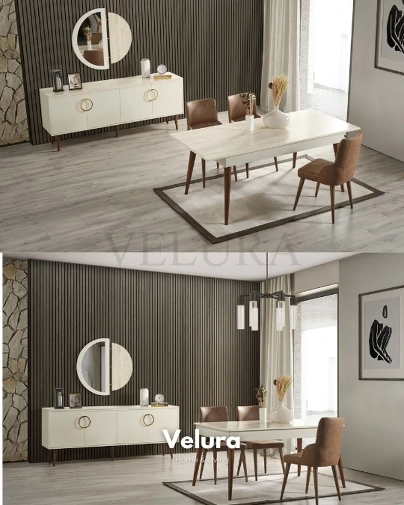 Hür Yemek Takımı - Velura Home Hür Yemek Takımı - Ceviz ve Krem Detaylı