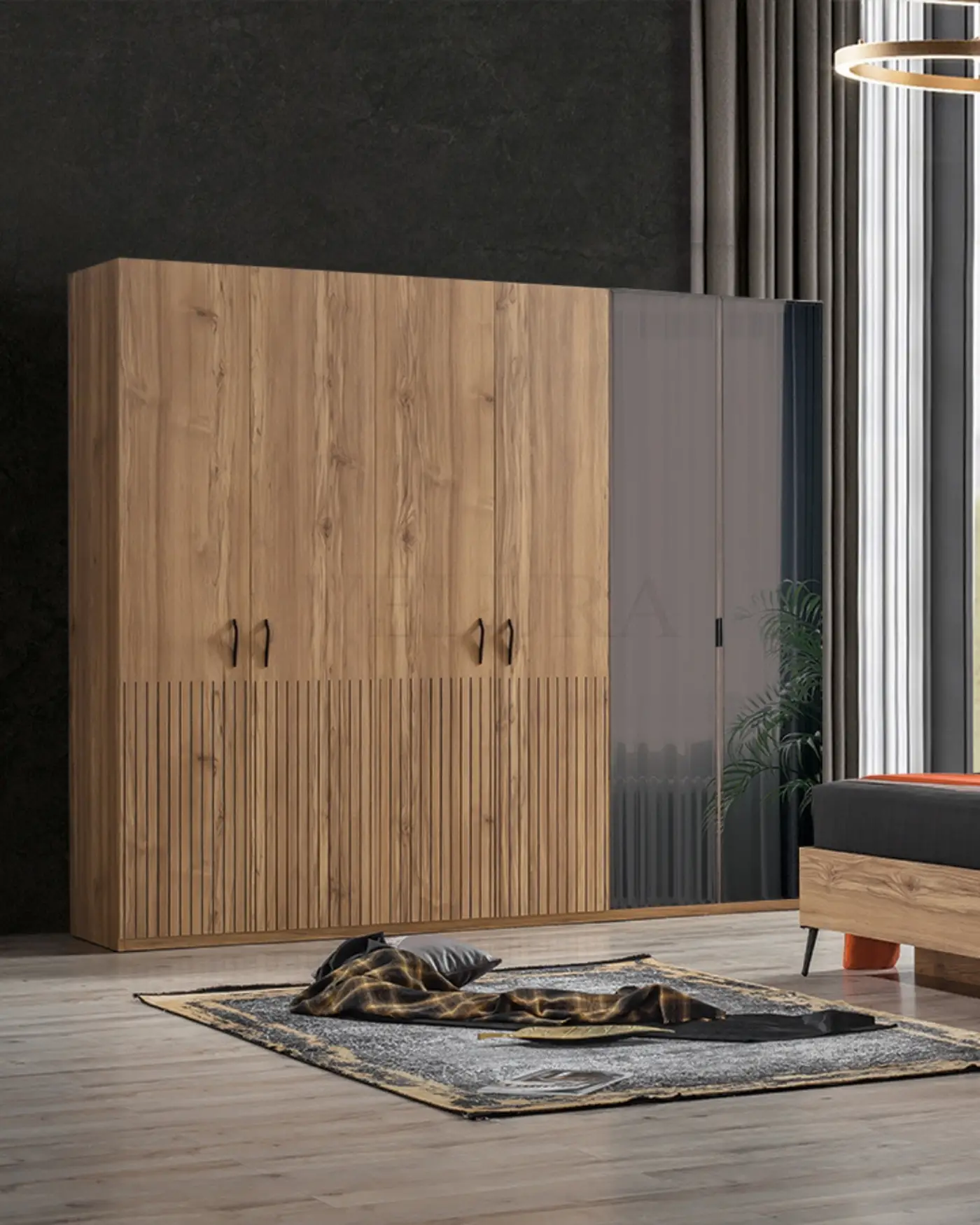 Velura Home İzgi Ceviz ve Cam Dolap Şık ceviz dolap cam kapaklı
