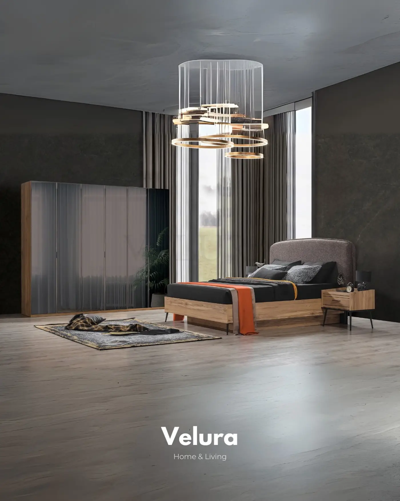 Velura Home İzgi V2 ceviz ve cam takımı