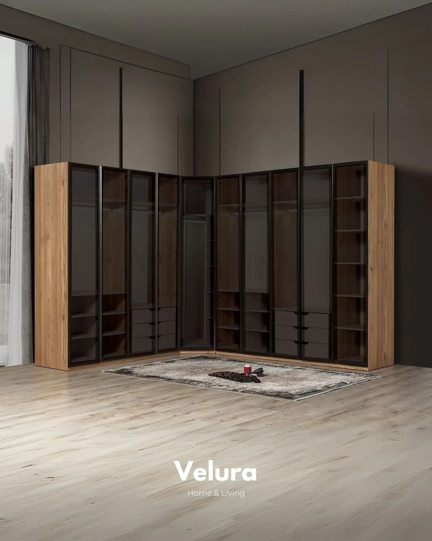 Velura Home İzgi V4 yatak odası seti full cam dolaplı