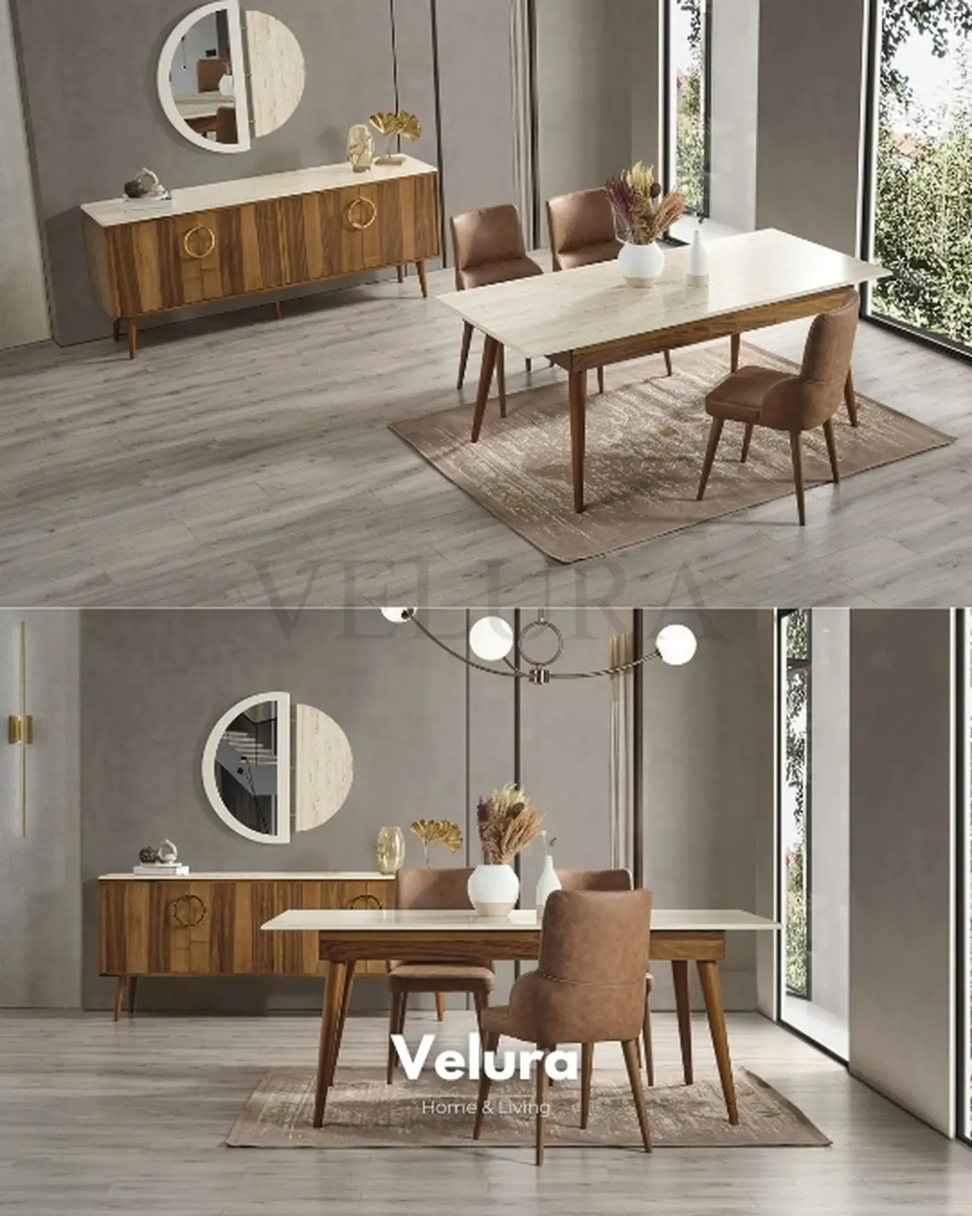 Luna Yemek Masası – Traverten Desenli Açılabilir modern yemek masası