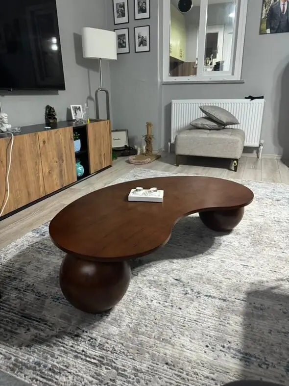 Küre Orta Sehpa - Koyu Ceviz Top - Fasulye - Ceviz Mdf